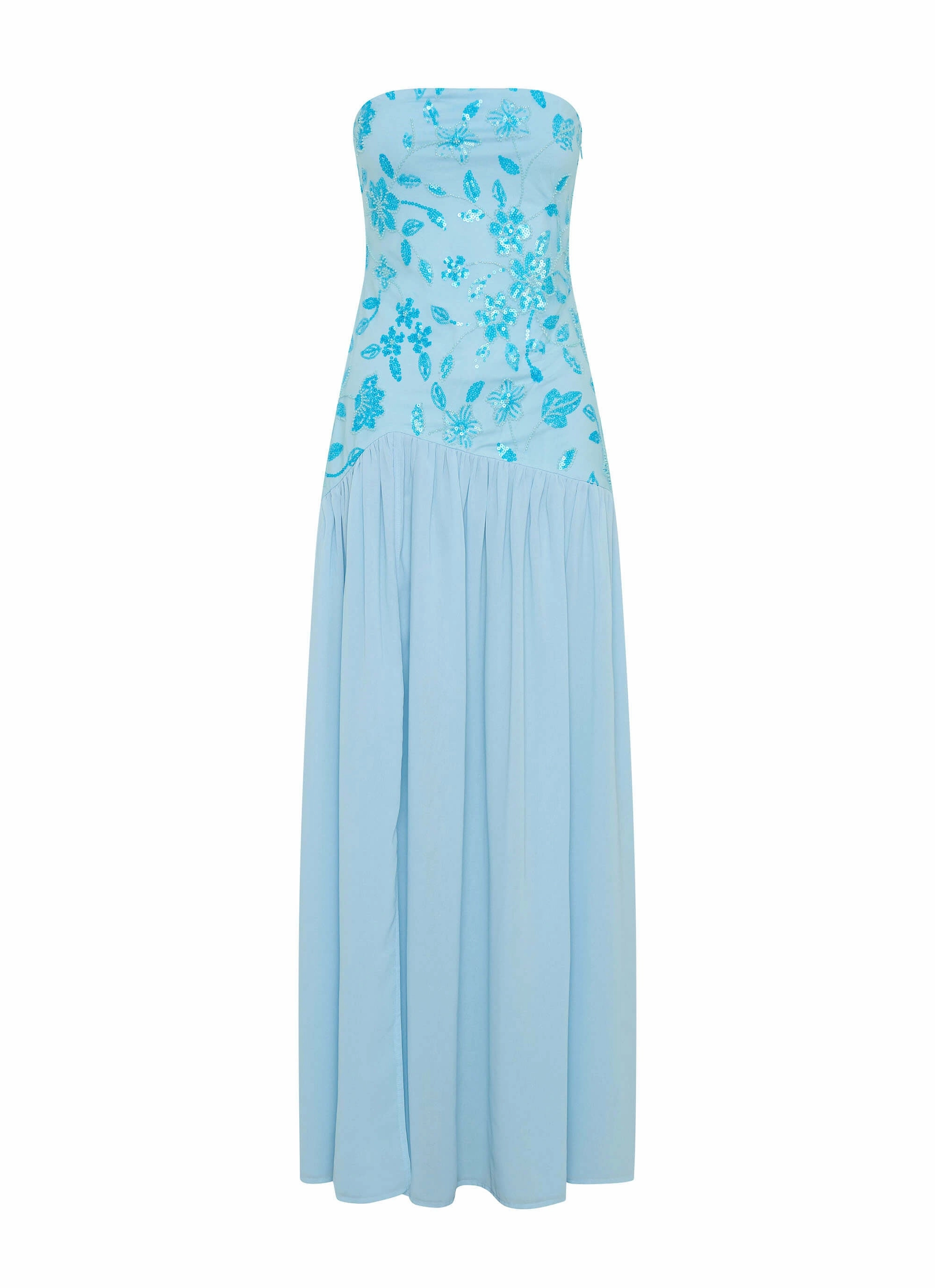 Playful printed gown Lawn Soft Eden Strapless Beaded Maxi Dress - Blue