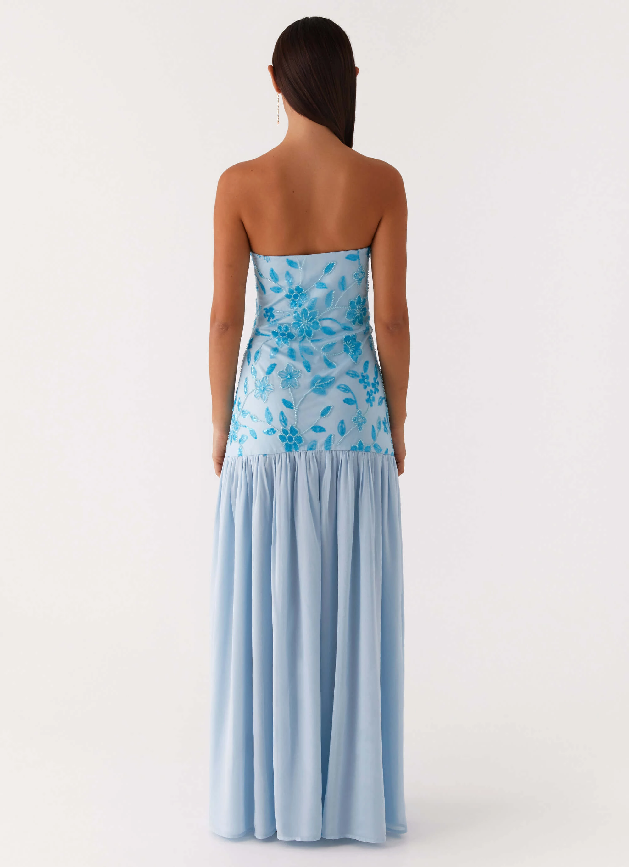 slim cut Form Fit Eden Strapless Beaded Maxi Dress - Blue