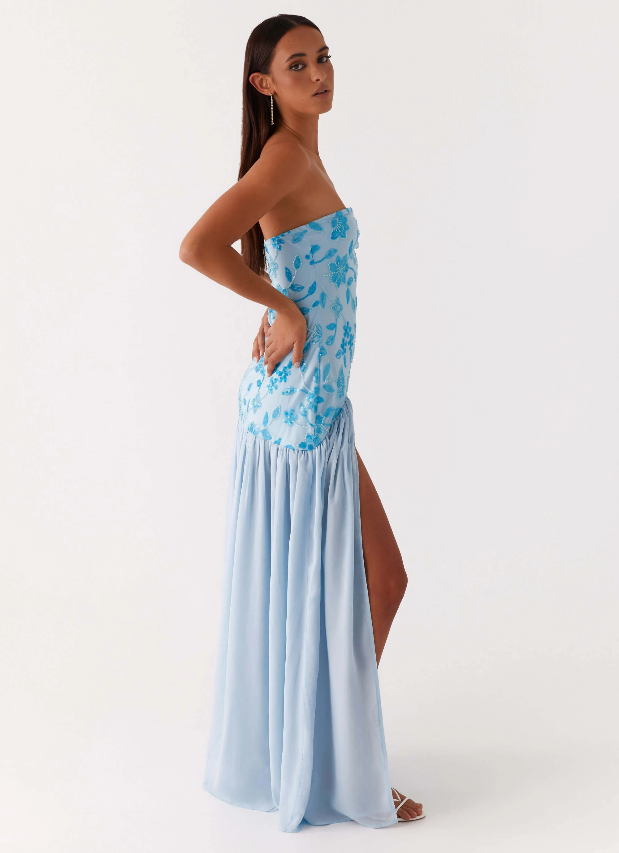 Eden Strapless Beaded Maxi Dress - Blue Comfort Stretch Party Perfect