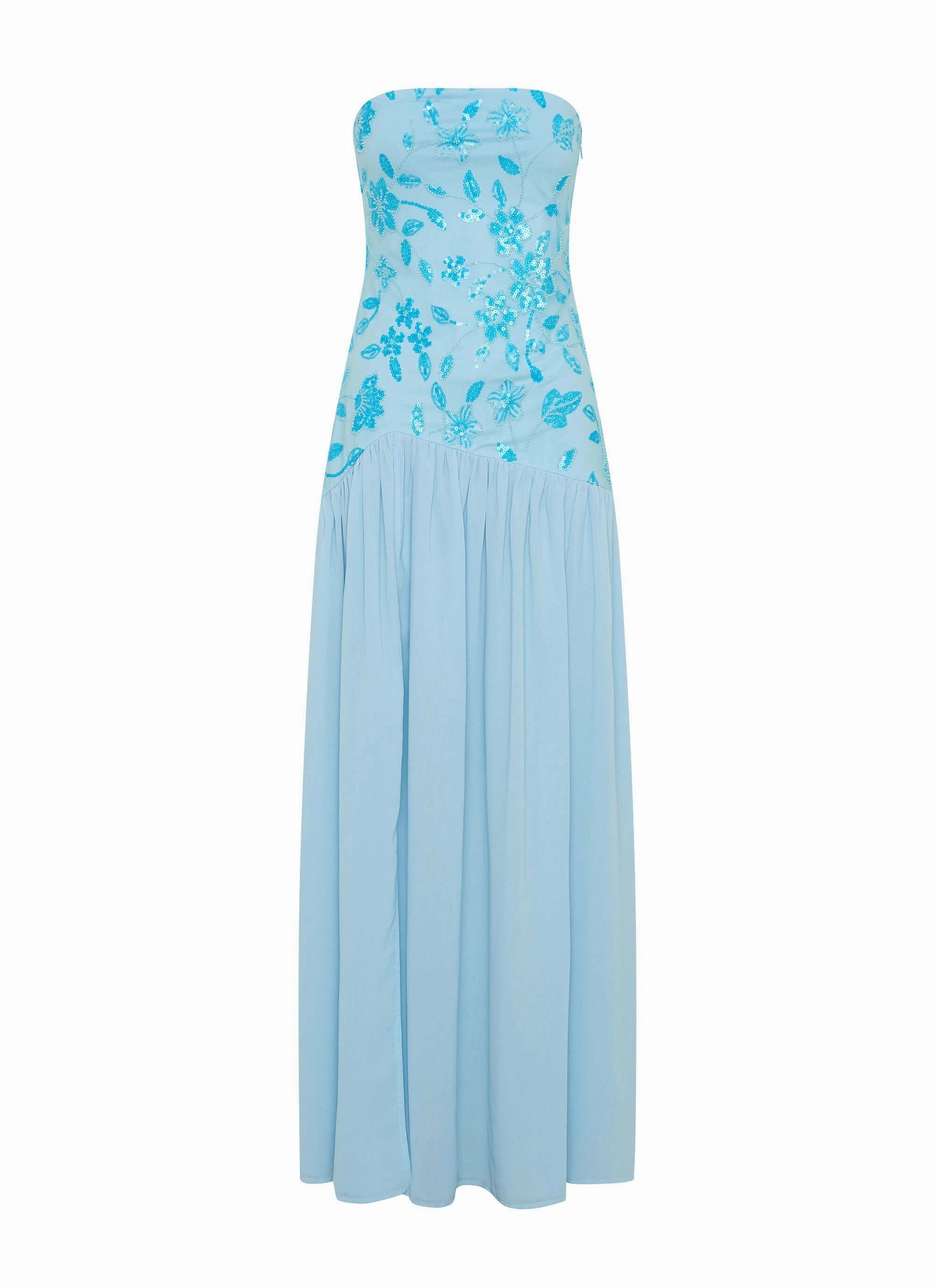 Outdoor Jacket Autumn Wear Eden Strapless Beaded Maxi Dress - Blue