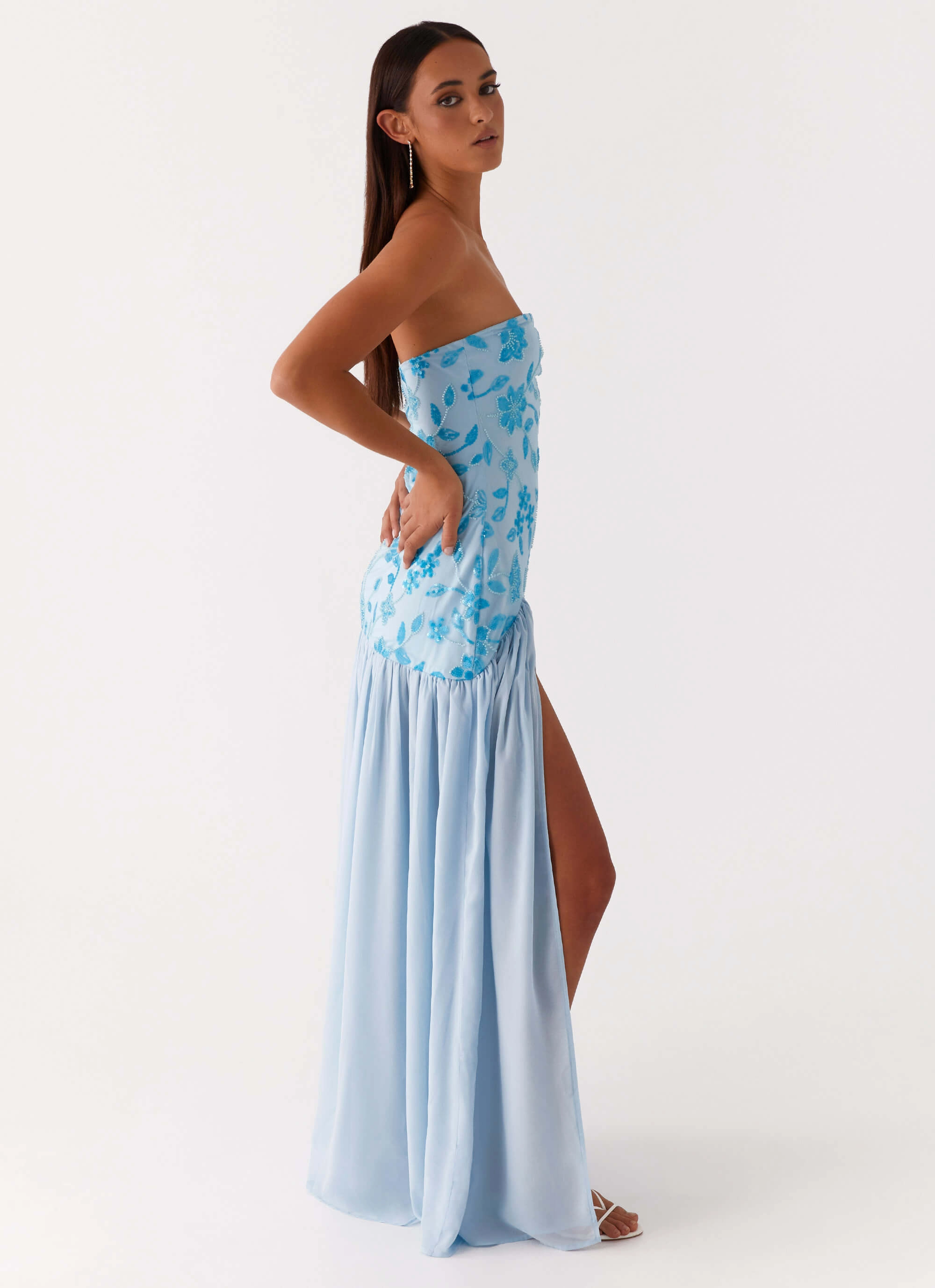 Eden Strapless Beaded Maxi Dress - Blue ContrastStitching