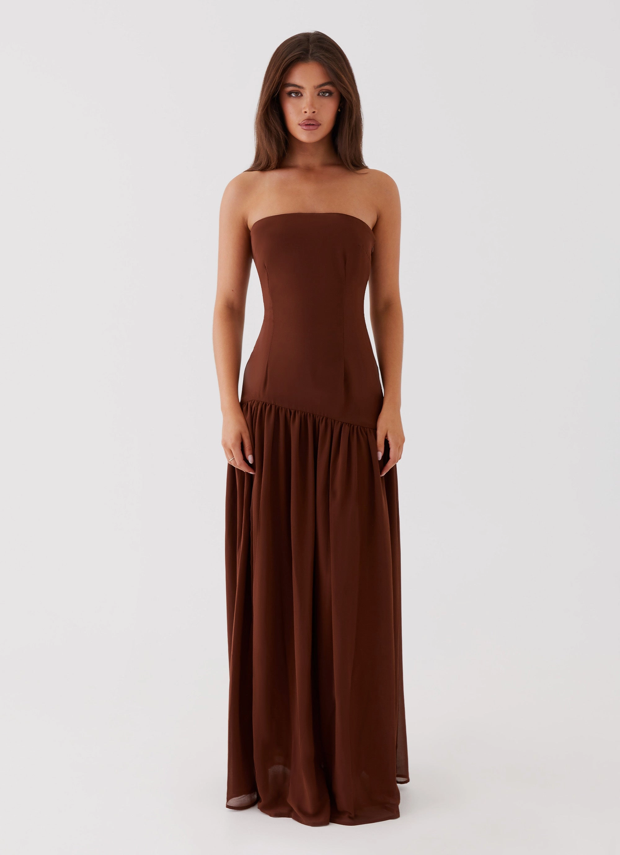 Eden Strapless Maxi Dress - Brown Outdoor Ready Versatile Coat
