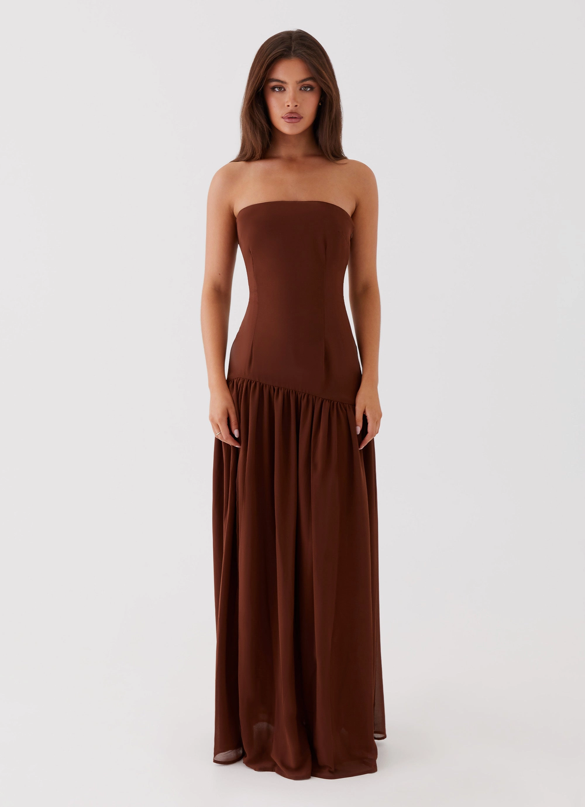 Luxury Appeal Comfortable Layer Eden Strapless Maxi Dress - Brown