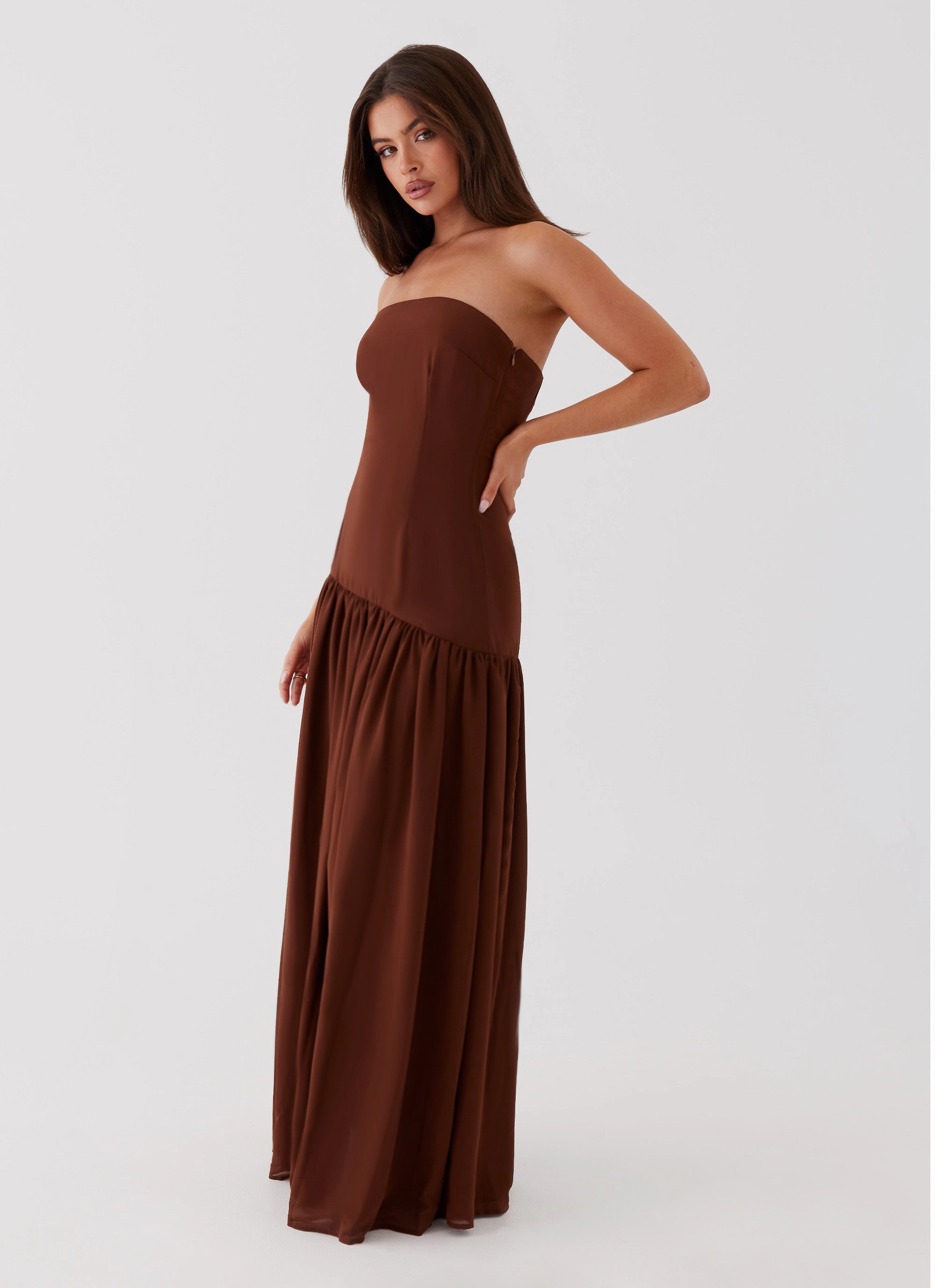 Hooded Coat Windbreaker Coat Eden Strapless Maxi Dress - Brown