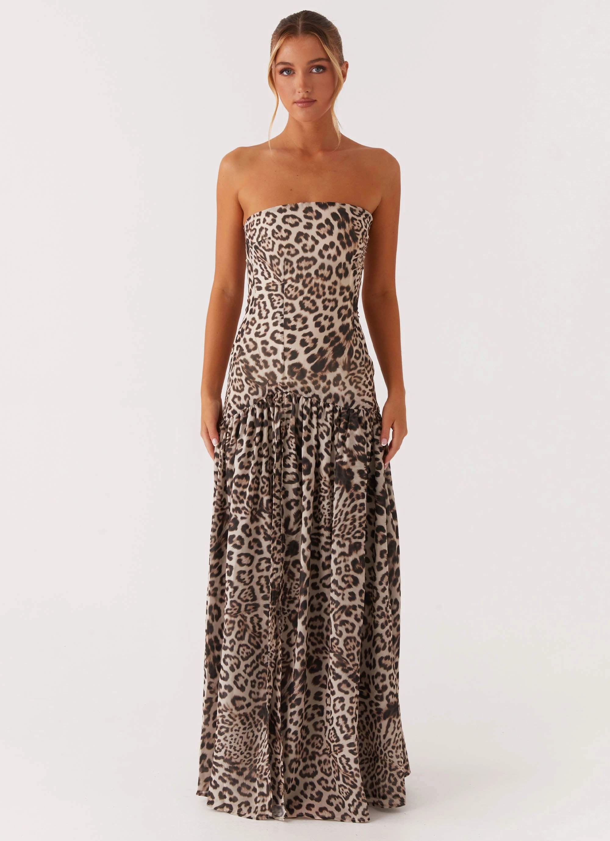 Cozy Winter Layer Eden Strapless Maxi Dress - Leopard