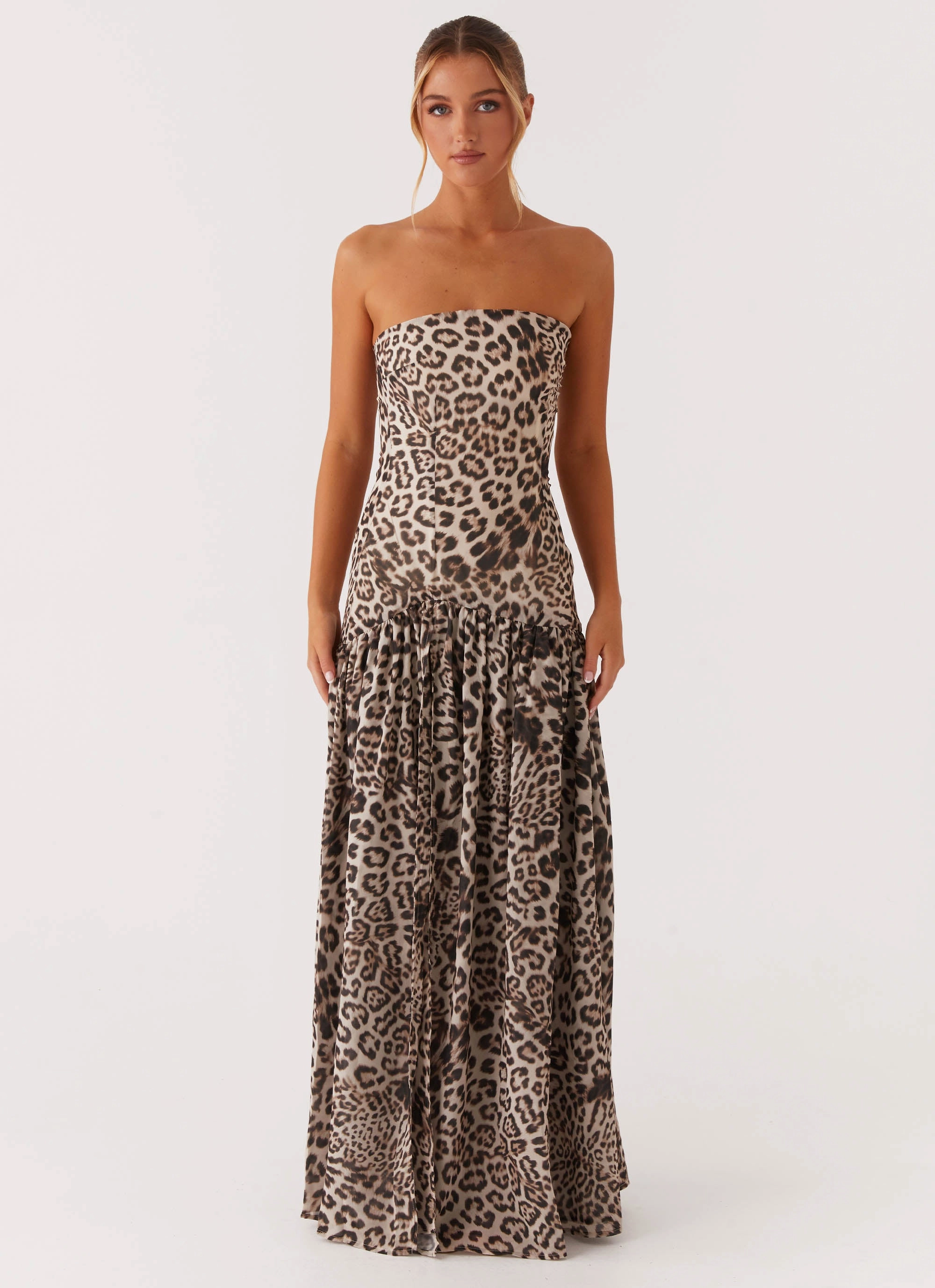 Gentle Flow Tailored Elegance Eden Strapless Maxi Dress - Leopard