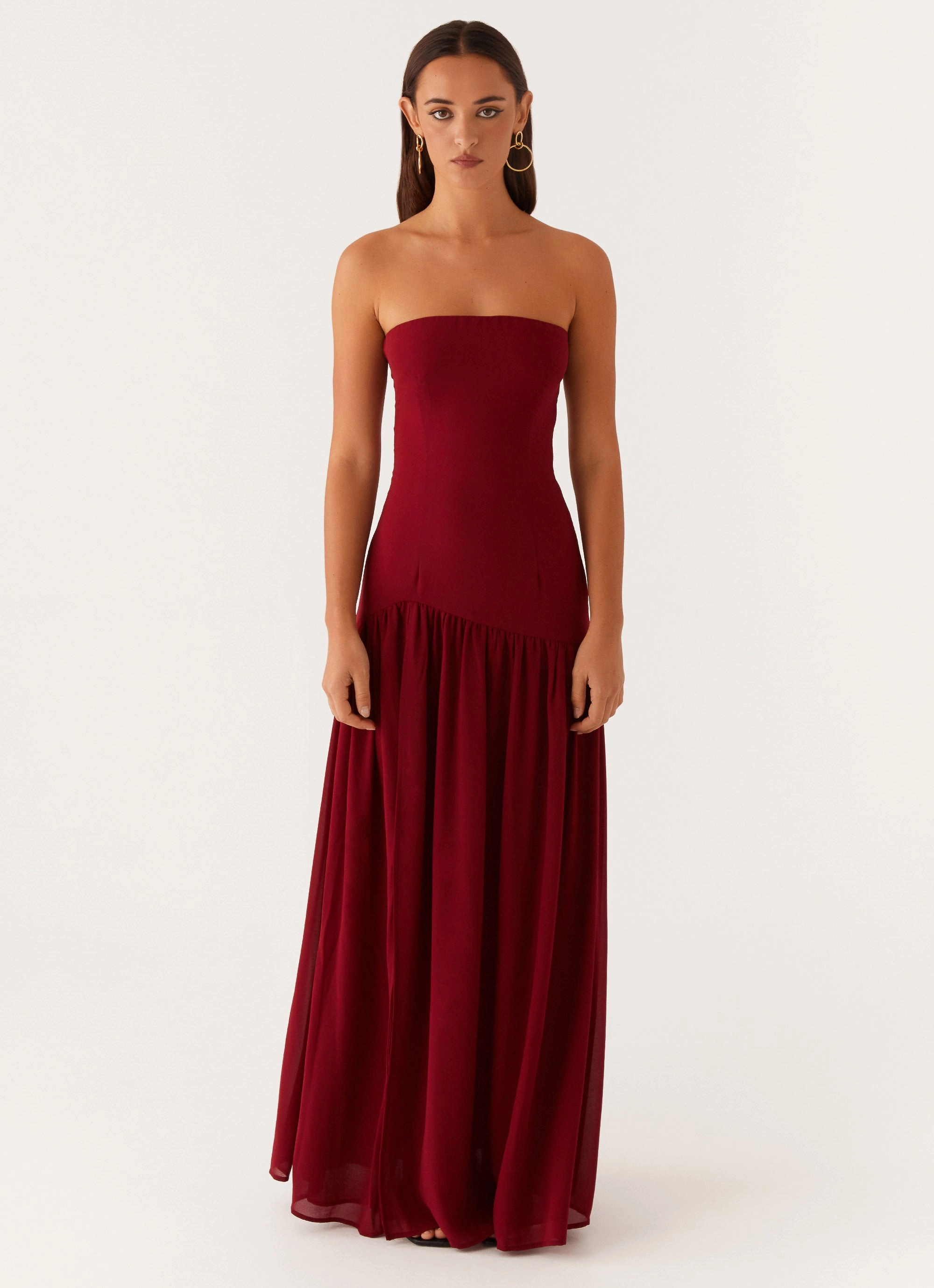 Eden Strapless Maxi Dress - Maroon Cozy Layering Fashion Forward