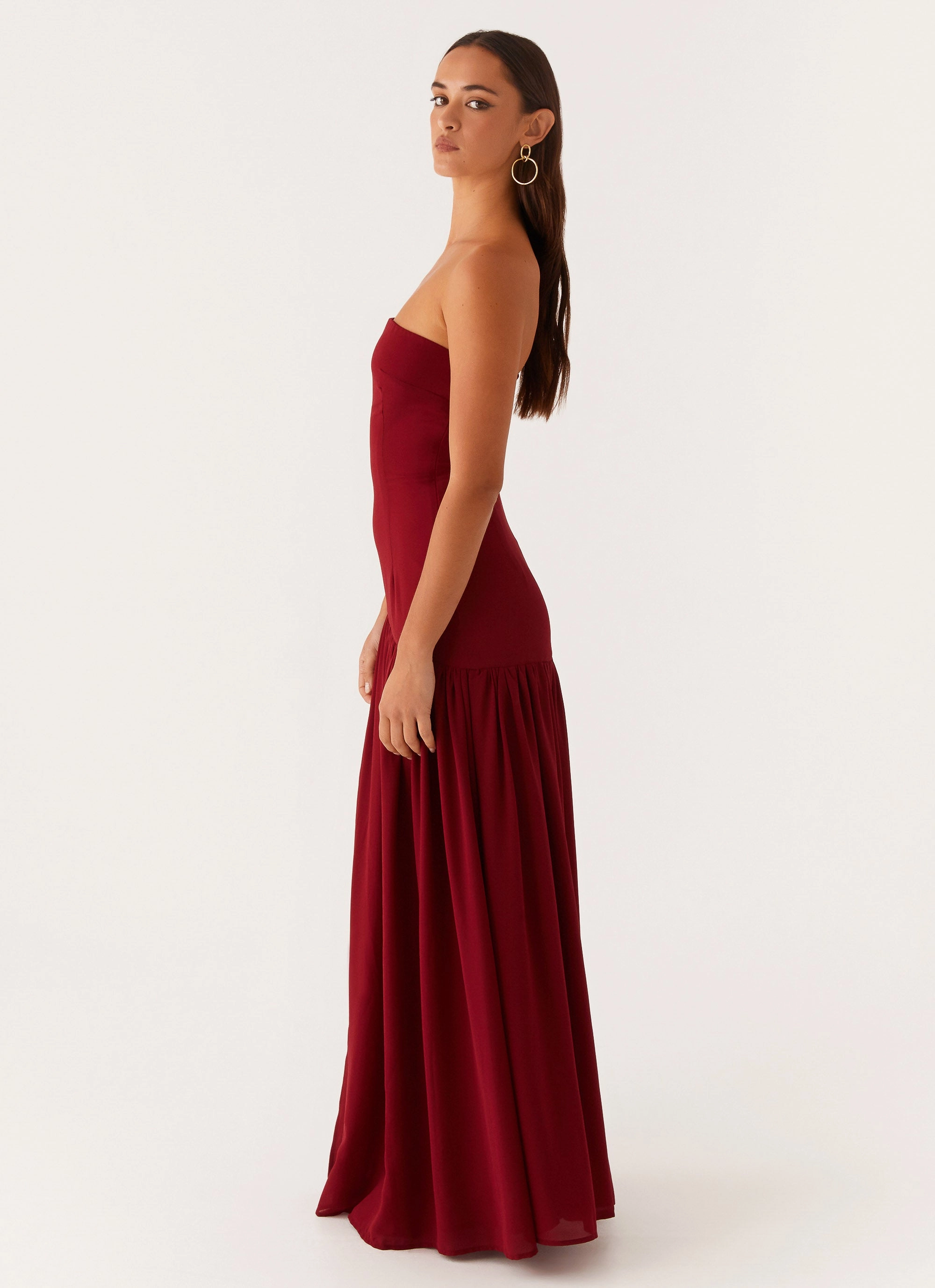 Eden Strapless Maxi Dress - Maroon Chic outerwear Elegant Outerwear