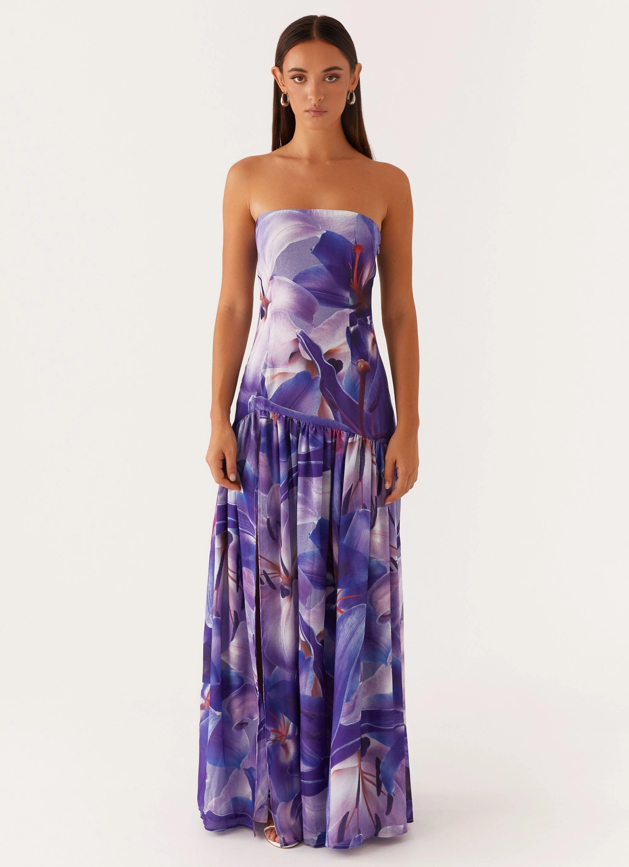 Event Glow Trend Glow Eden Strapless Maxi Dress - Purple White Lilly