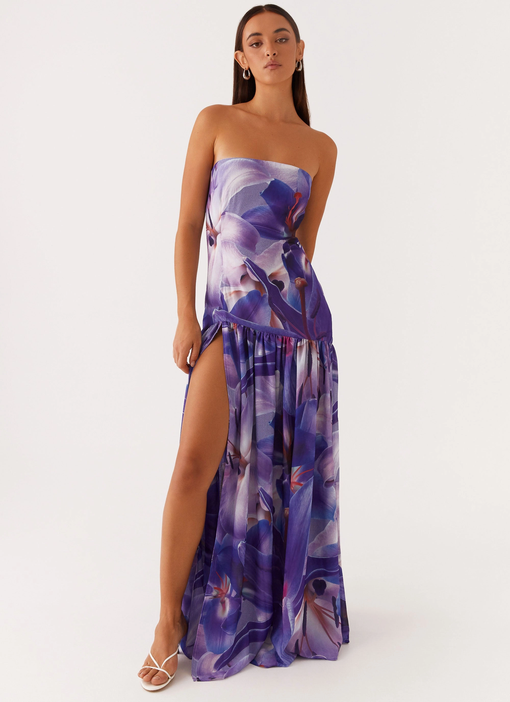 Eden Strapless Maxi Dress - Purple White Lilly Insulated Coat