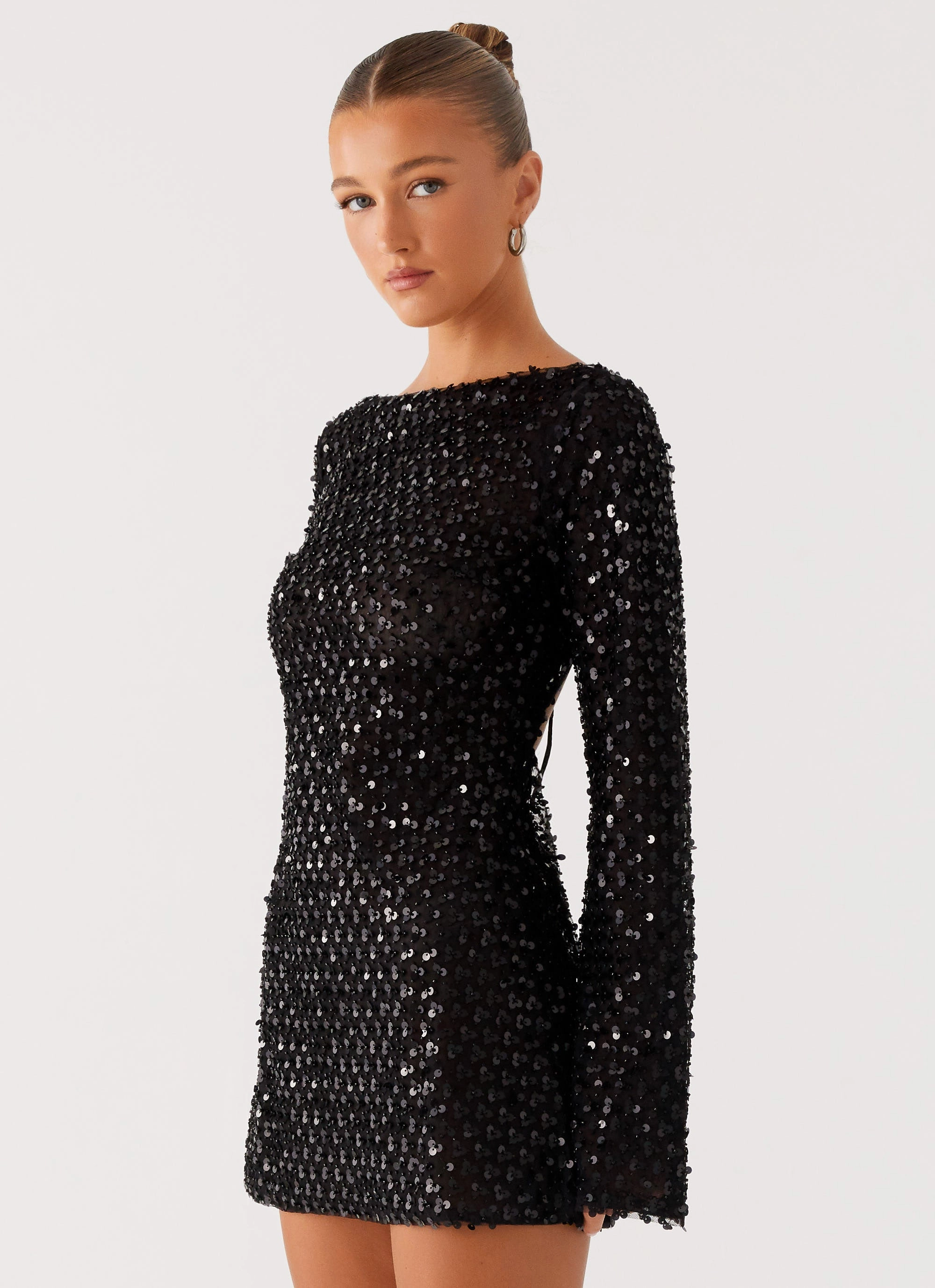 Bright-colored piece Soft Finish Edessa Sequin Mini Dress - Black