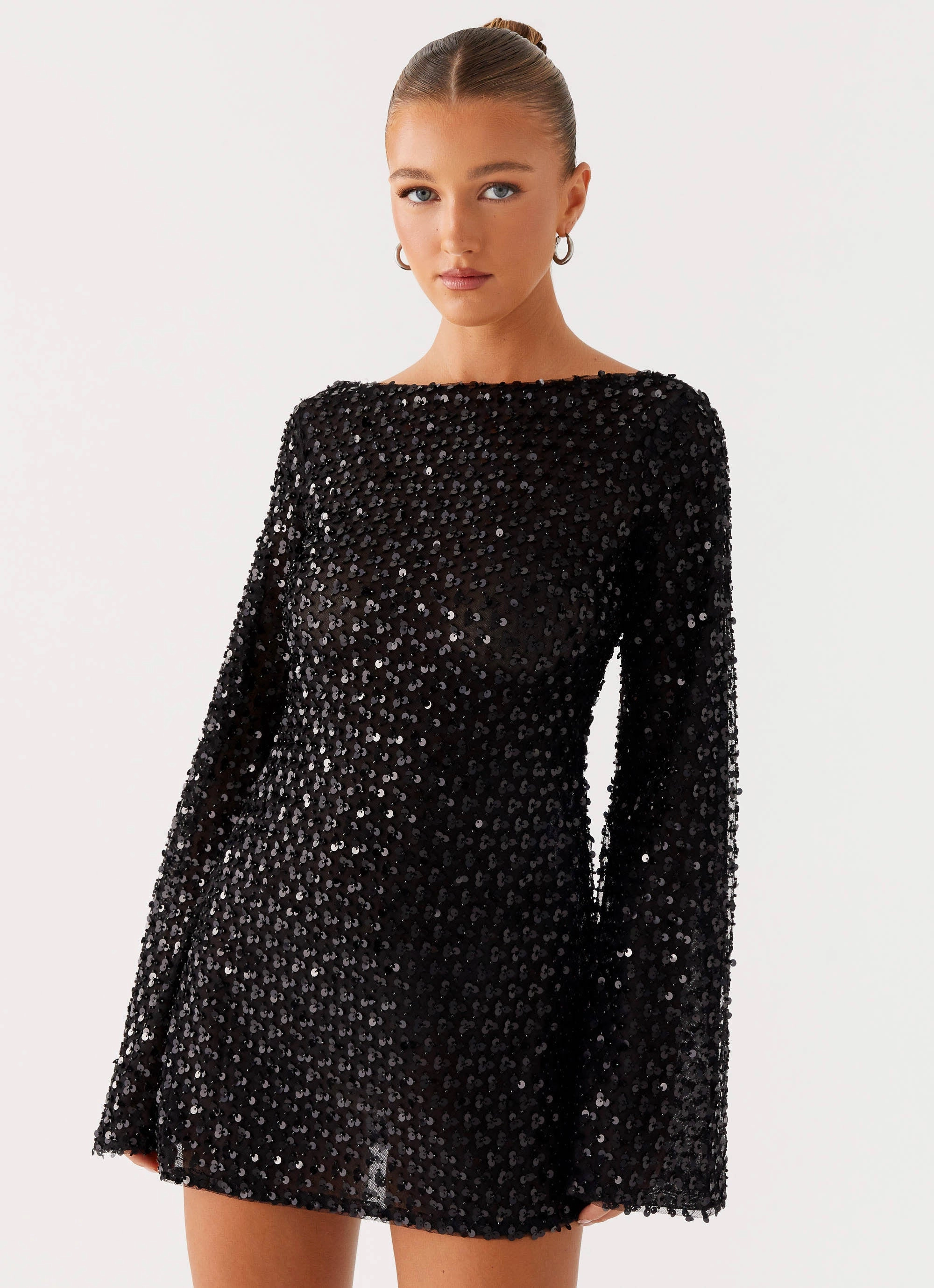 Edessa Sequin Mini Dress - Black Boho Aesthetic