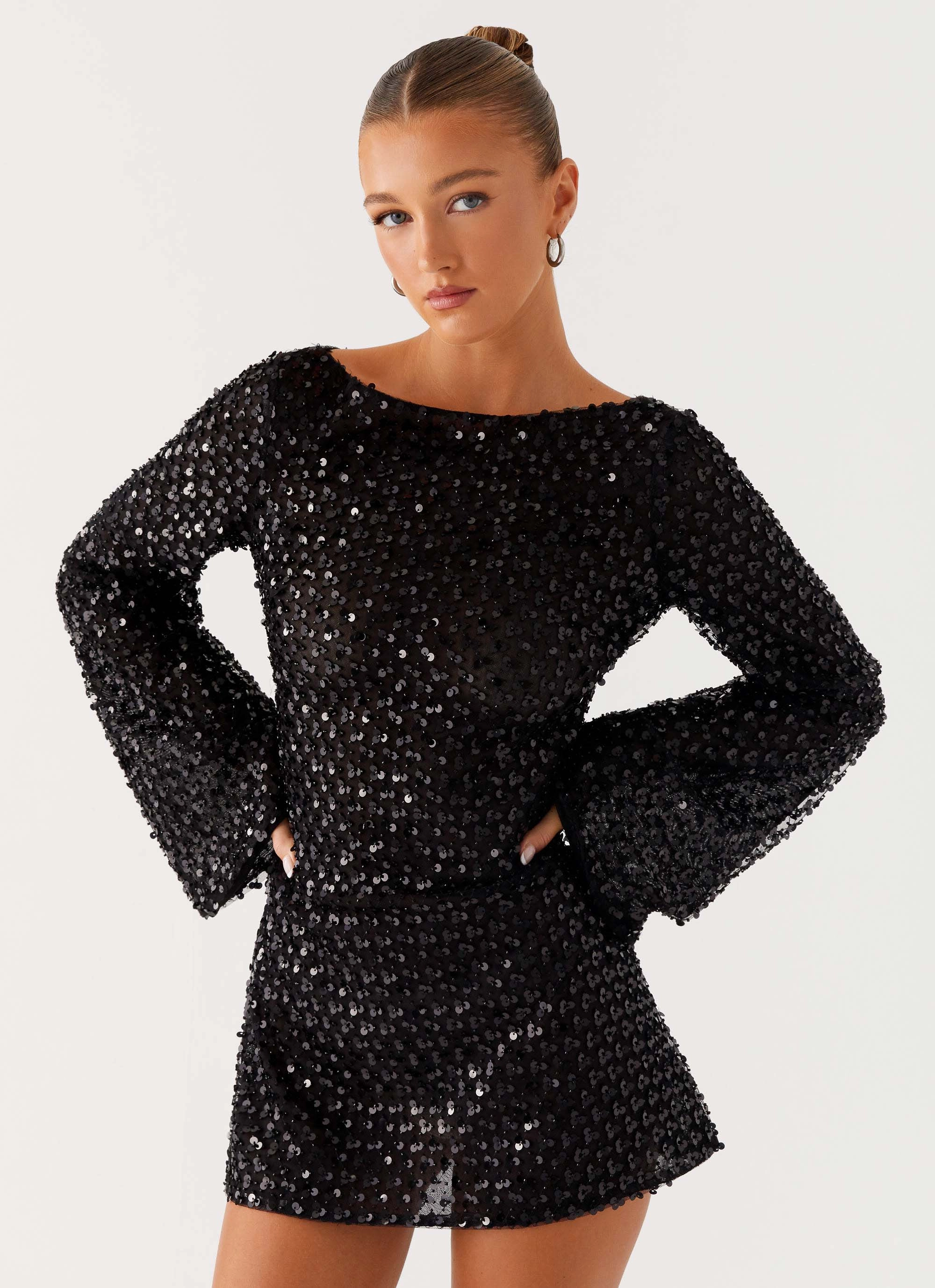 Edessa Sequin Mini Dress - Black Wrinkle-Free-Finish Anti-bacterial