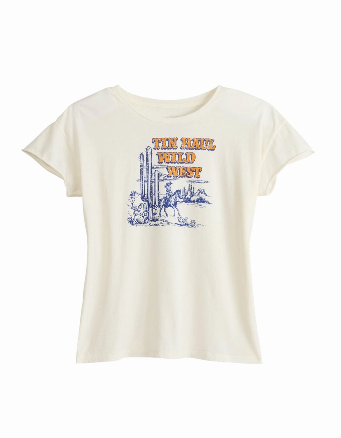Tin Haul Womens Wild Wild West White 100% Cotton S/S T-Shirt Neutral Toned Stitching Sleek Silhouette
