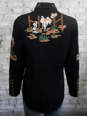 Rockmount Womens Black 100% Cotton Vintage Cactus & Boots L/S Shirt Casual Friday