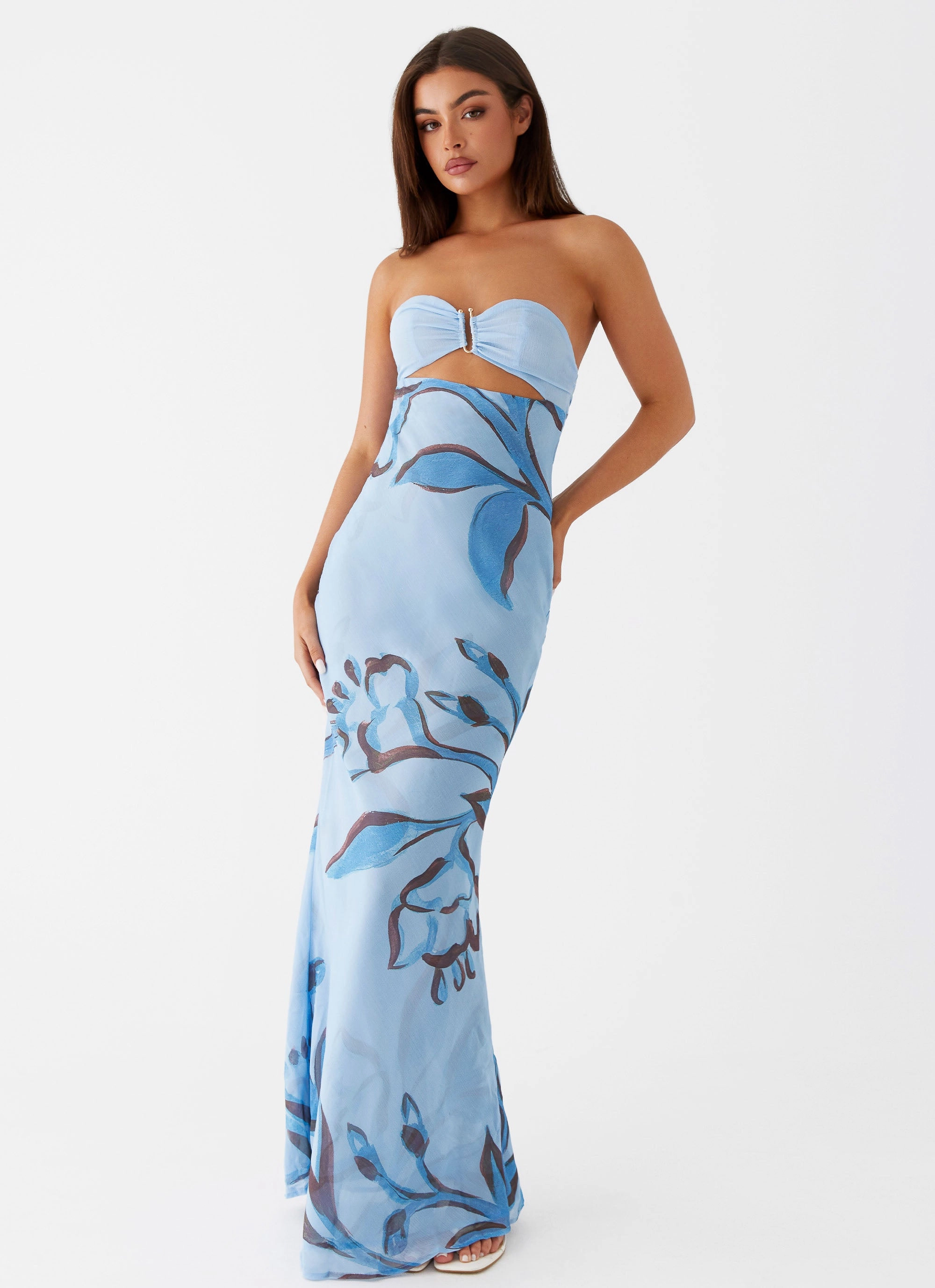 Quilted Pattern Tropicana Maxi Dress - Blue Floral