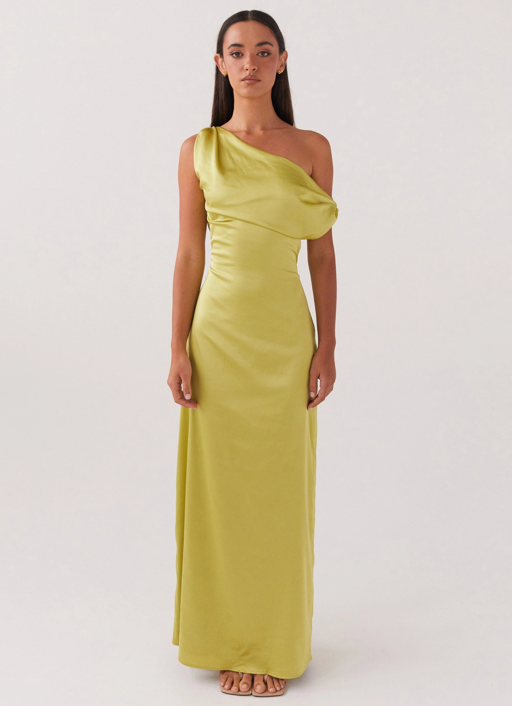 Waterproof Outerwear Heart Of Glass Satin Maxi Dress - Chartreuse
