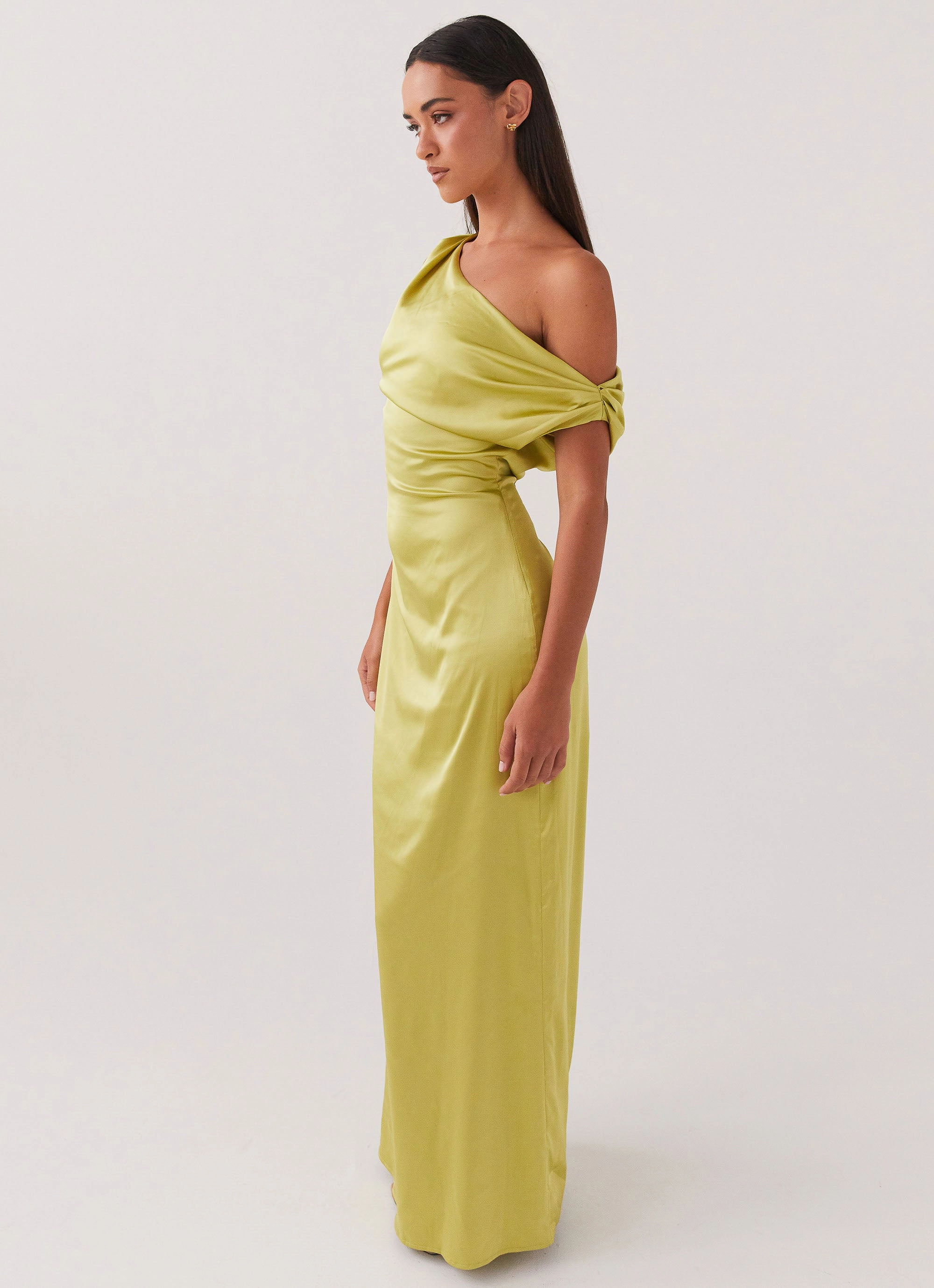 Heart Of Glass Satin Maxi Dress - Chartreuse Cozy Comfort Minimal Detailing