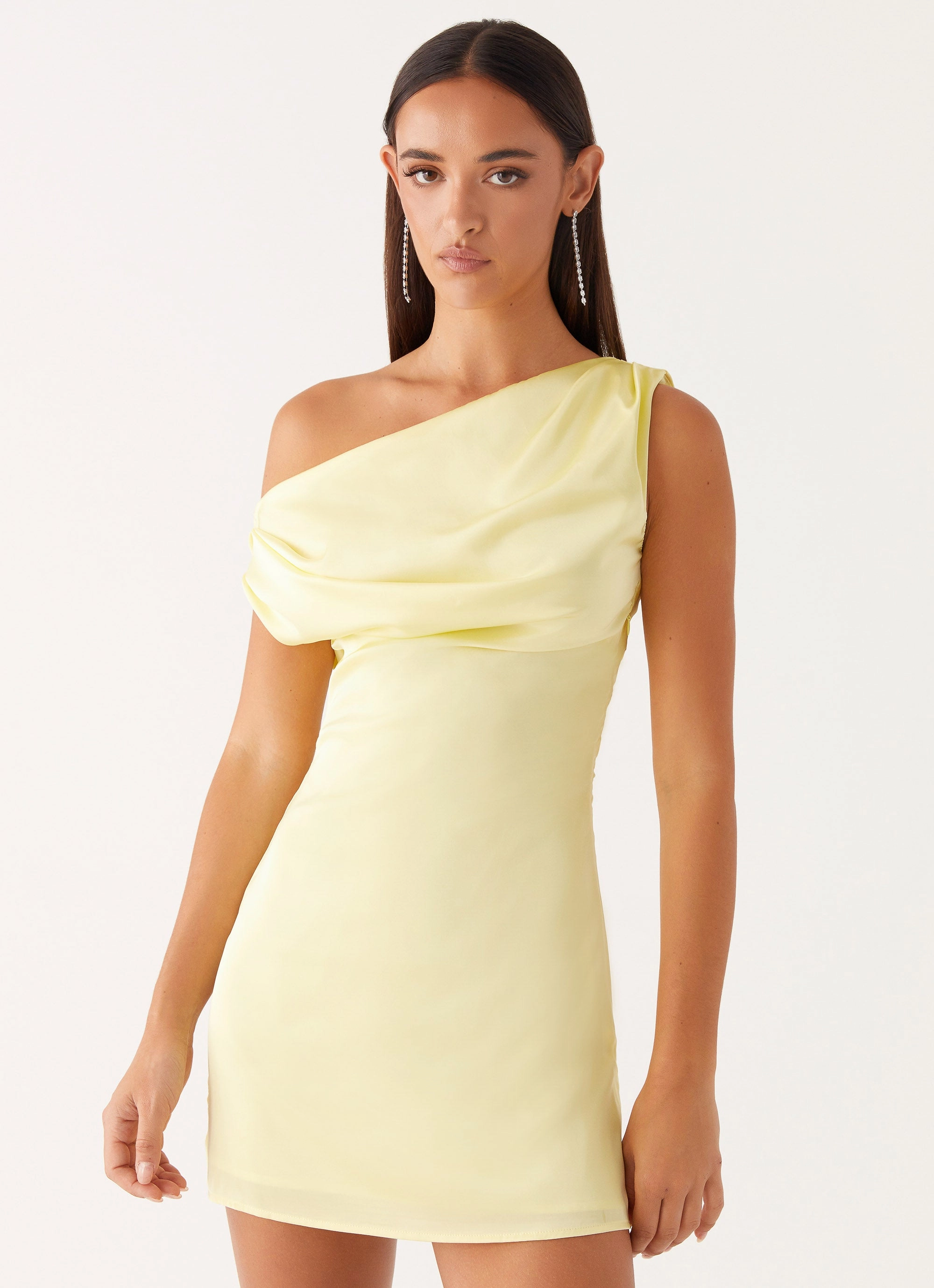Heart Of Glass Satin Mini Dress - Yellow Glossy Finish