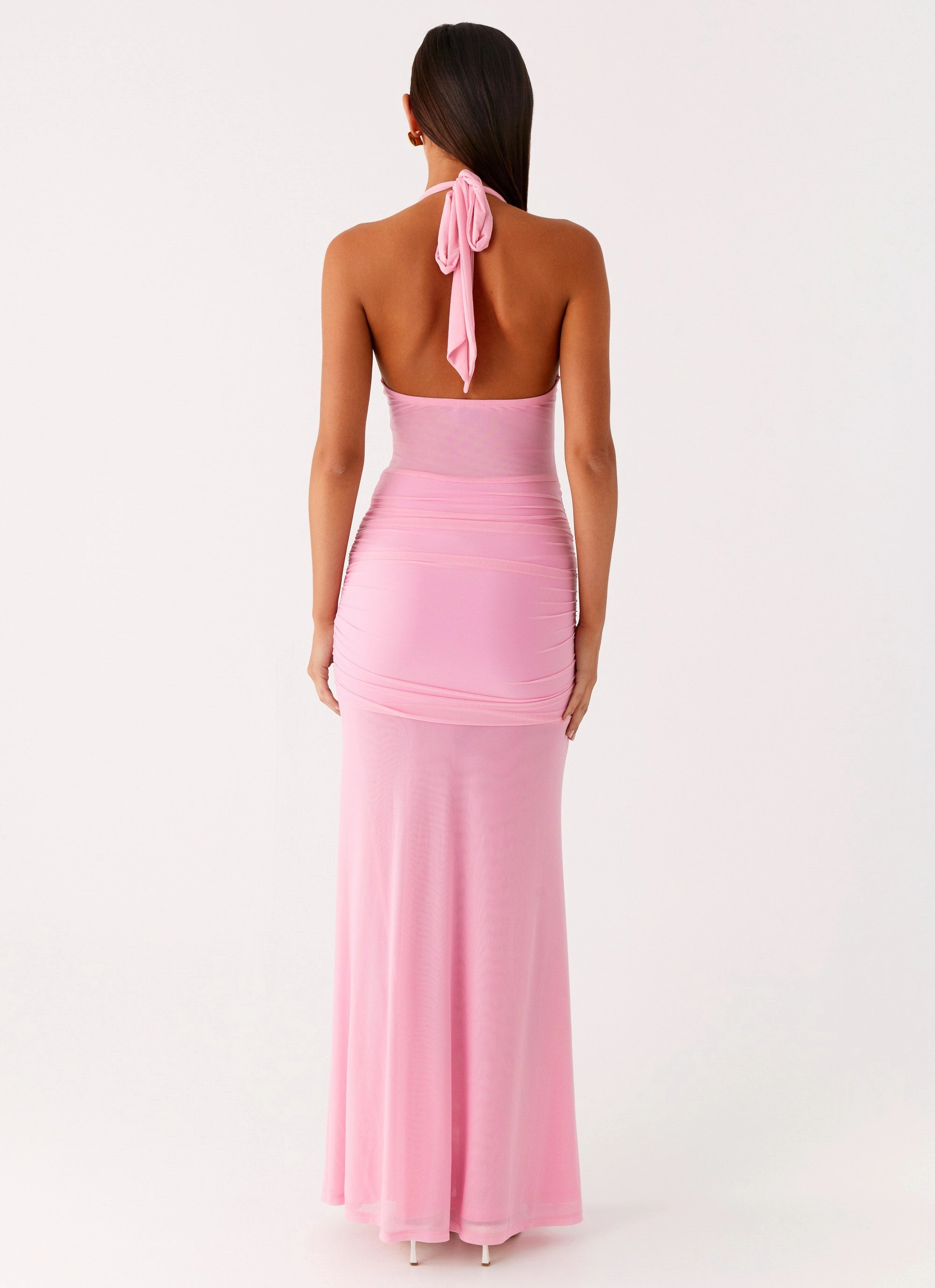 Adjustable Belt Embellished Trim Miyah Halter Hardware Maxi Dress - Baby Pink