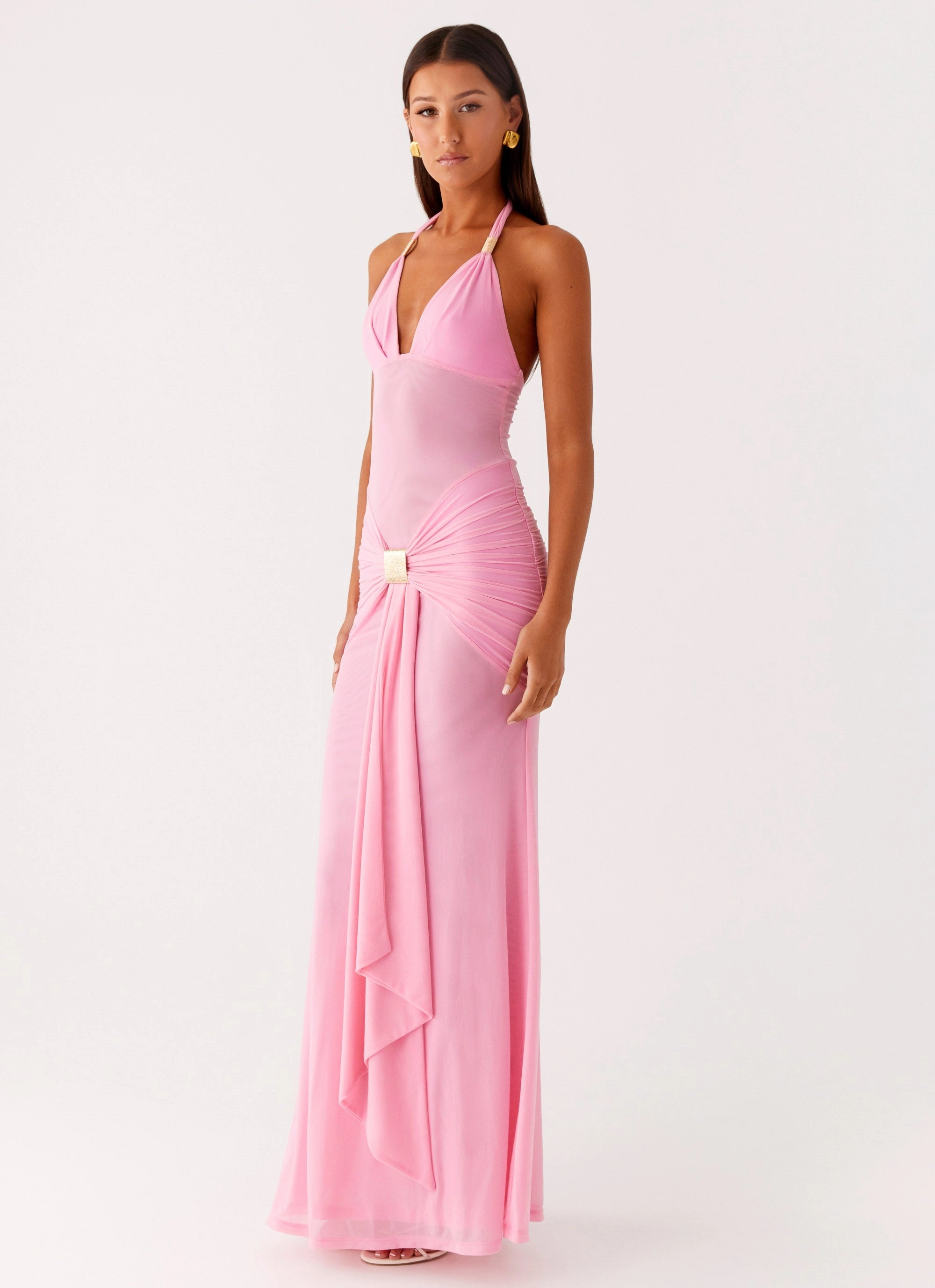 Miyah Halter Hardware Maxi Dress - Baby Pink Weather-Resistant Outerwear