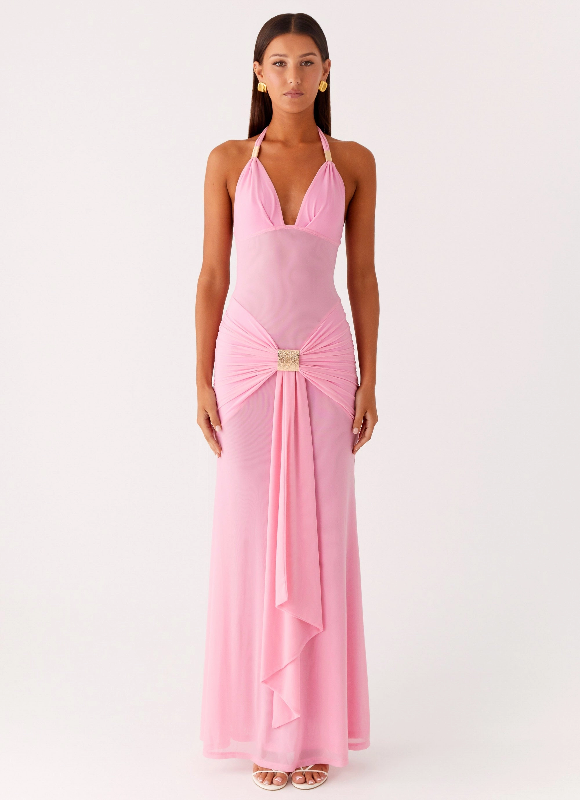 Miyah Halter Hardware Maxi Dress - Baby Pink Rainy Day Jacket