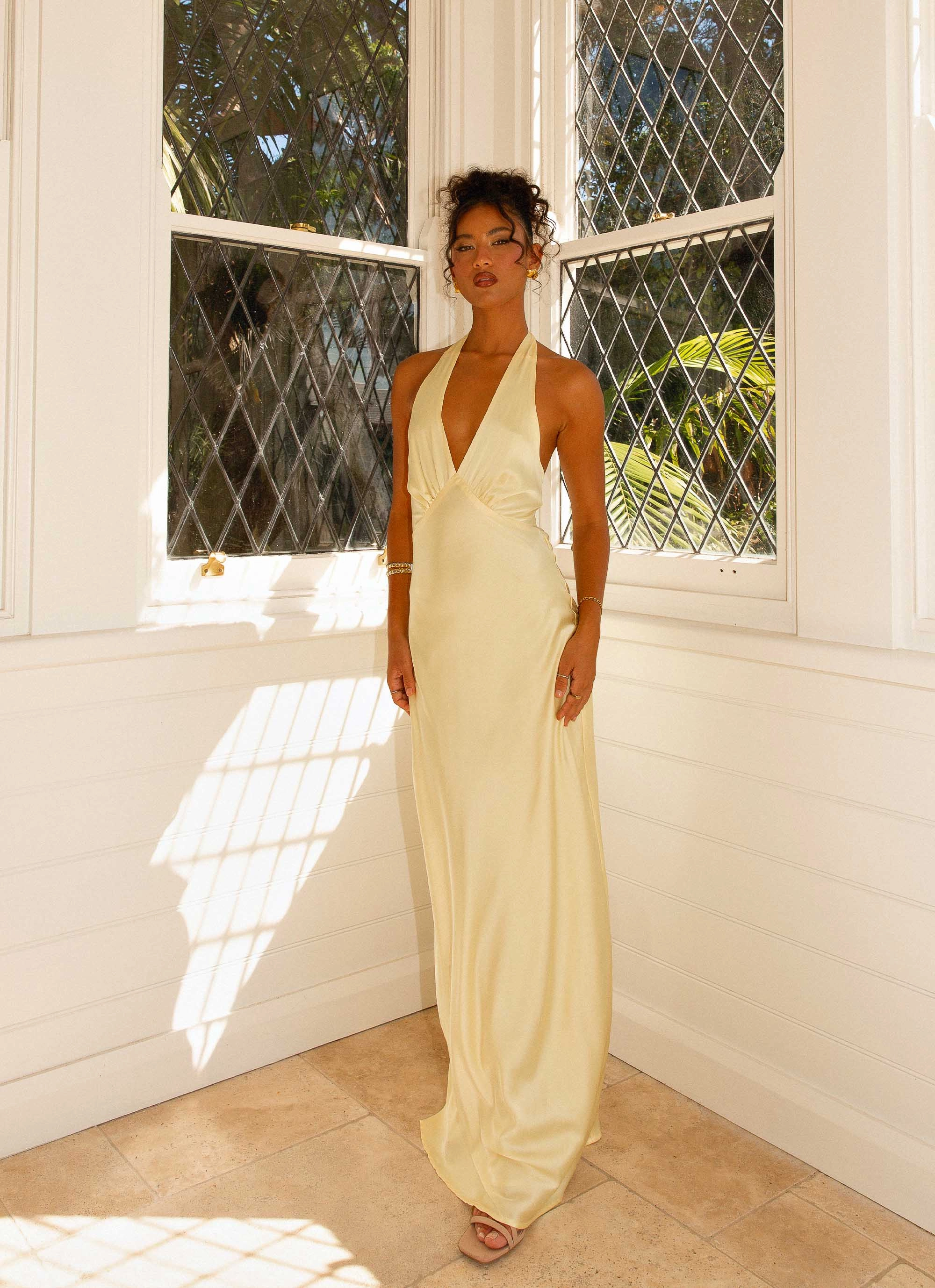 Heavy Hearted Satin Maxi Dress - Lemon Checkered Style