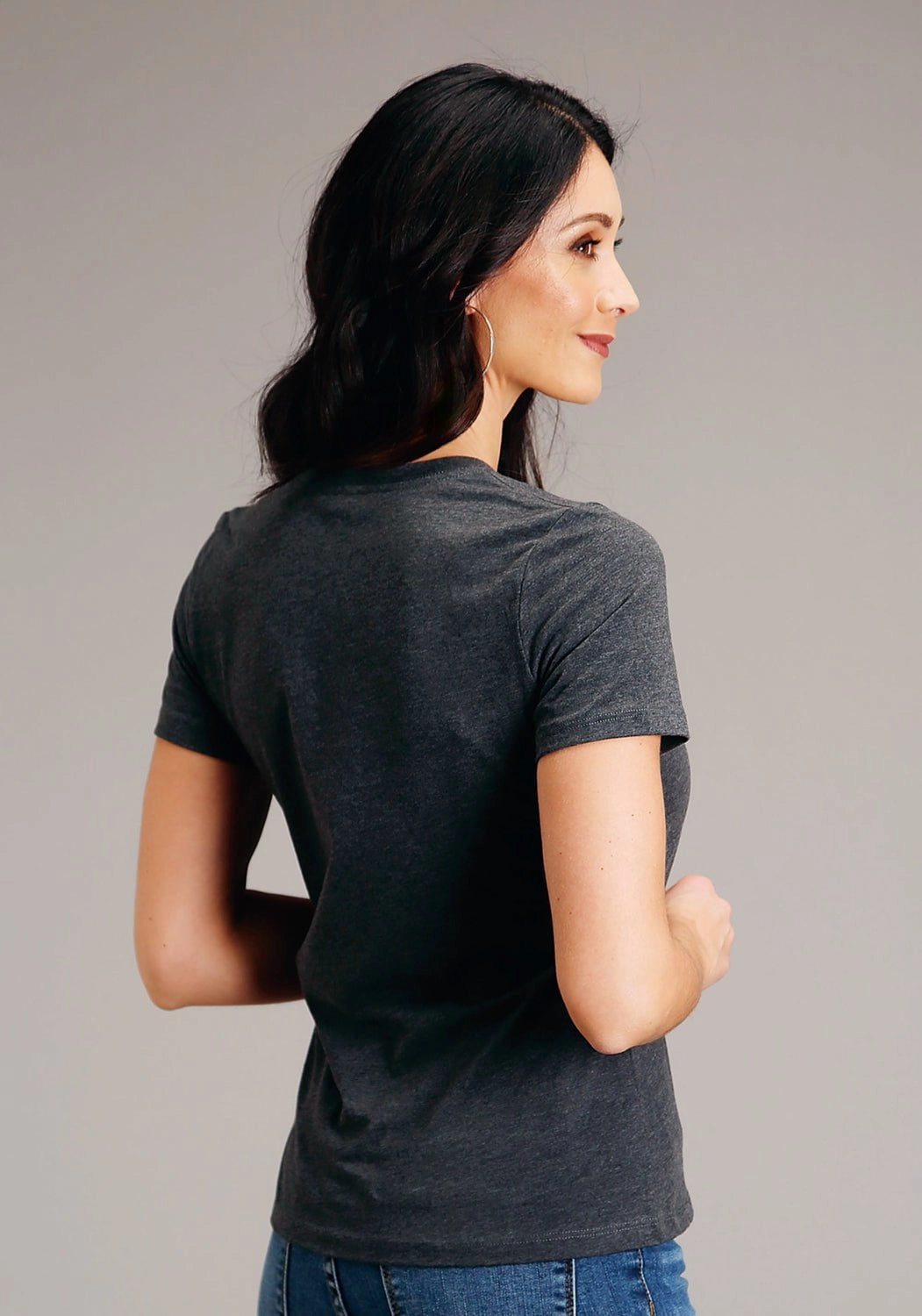 Weekend Outfit Corporate Wear Stetson Womens Charcoal Cotton Blend Cactus Desert Scene S/S T-Shirt