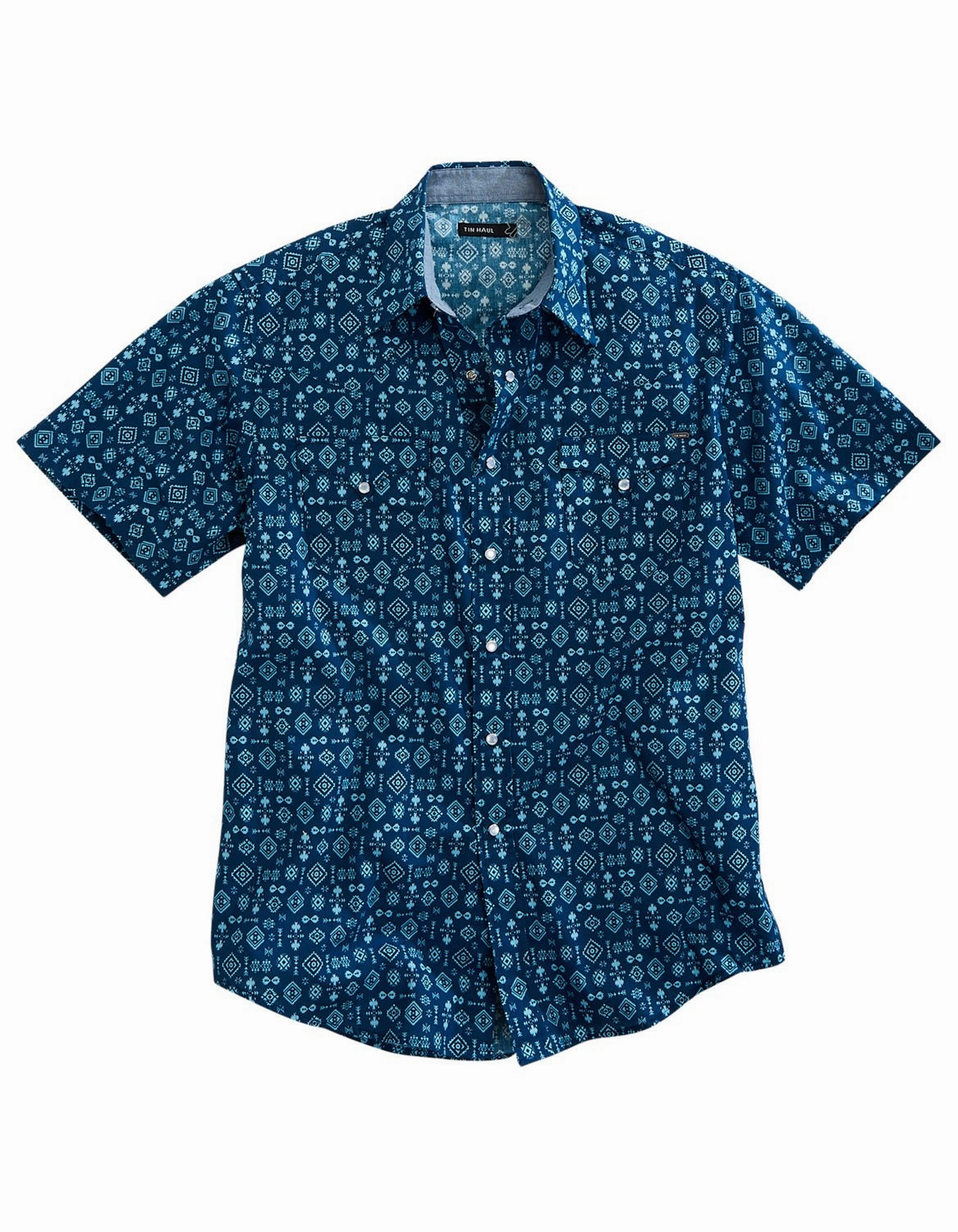 Stylish Design Tin Haul Mens 1954 Indigo Aztec Blue 100% Cotton S/S Shirt