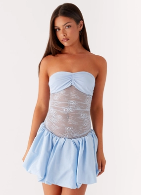 Safina Bubble Mini Dress - Blue Comfy Comfort Flowy Cut