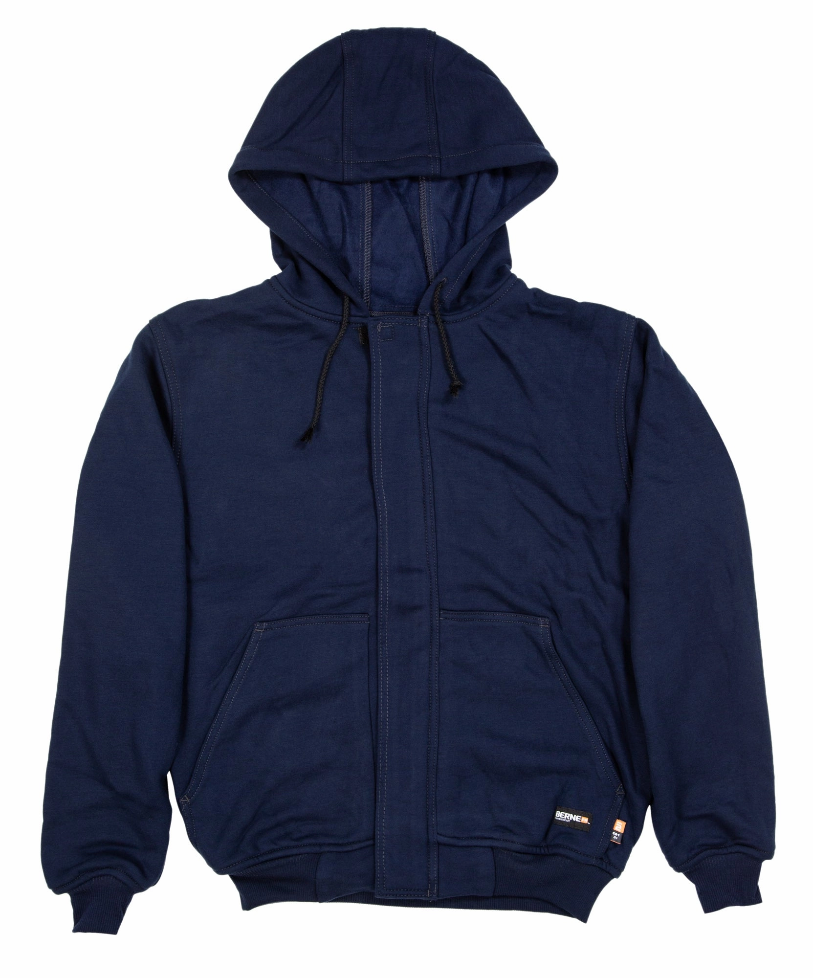 Berne Mens Navy Cotton Blend FR Hooded Sweatshirt Lightweight Layer Bold Print