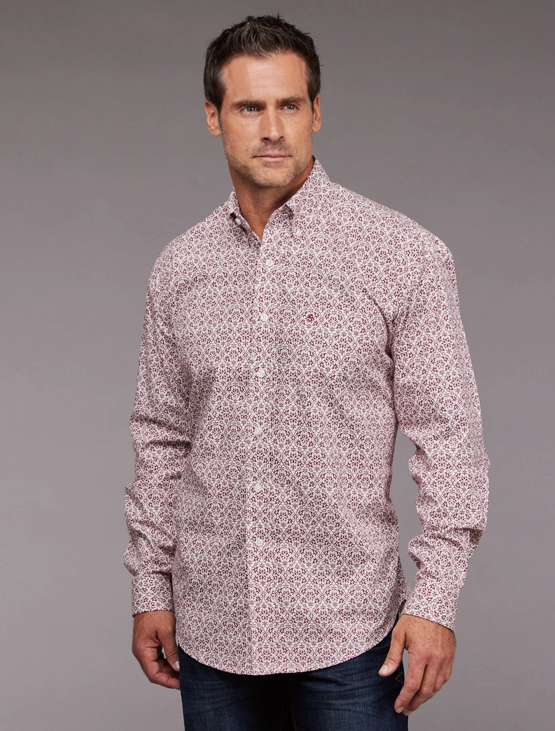 Ultra Soft Interior Stetson Mens 2036 Vintage Wine 100% Cotton 1 Pkt L/S Shirt