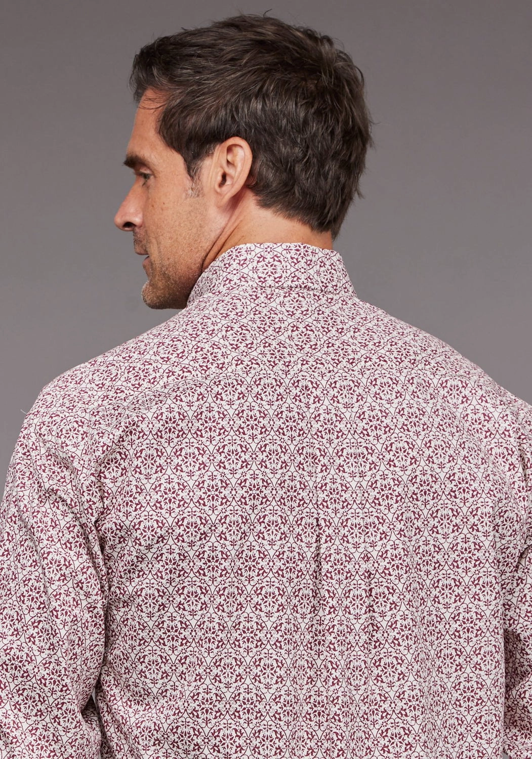 Stetson Mens 2036 Vintage Wine 100% Cotton 1 Pkt L/S Shirt Animal Print Functional Pocket