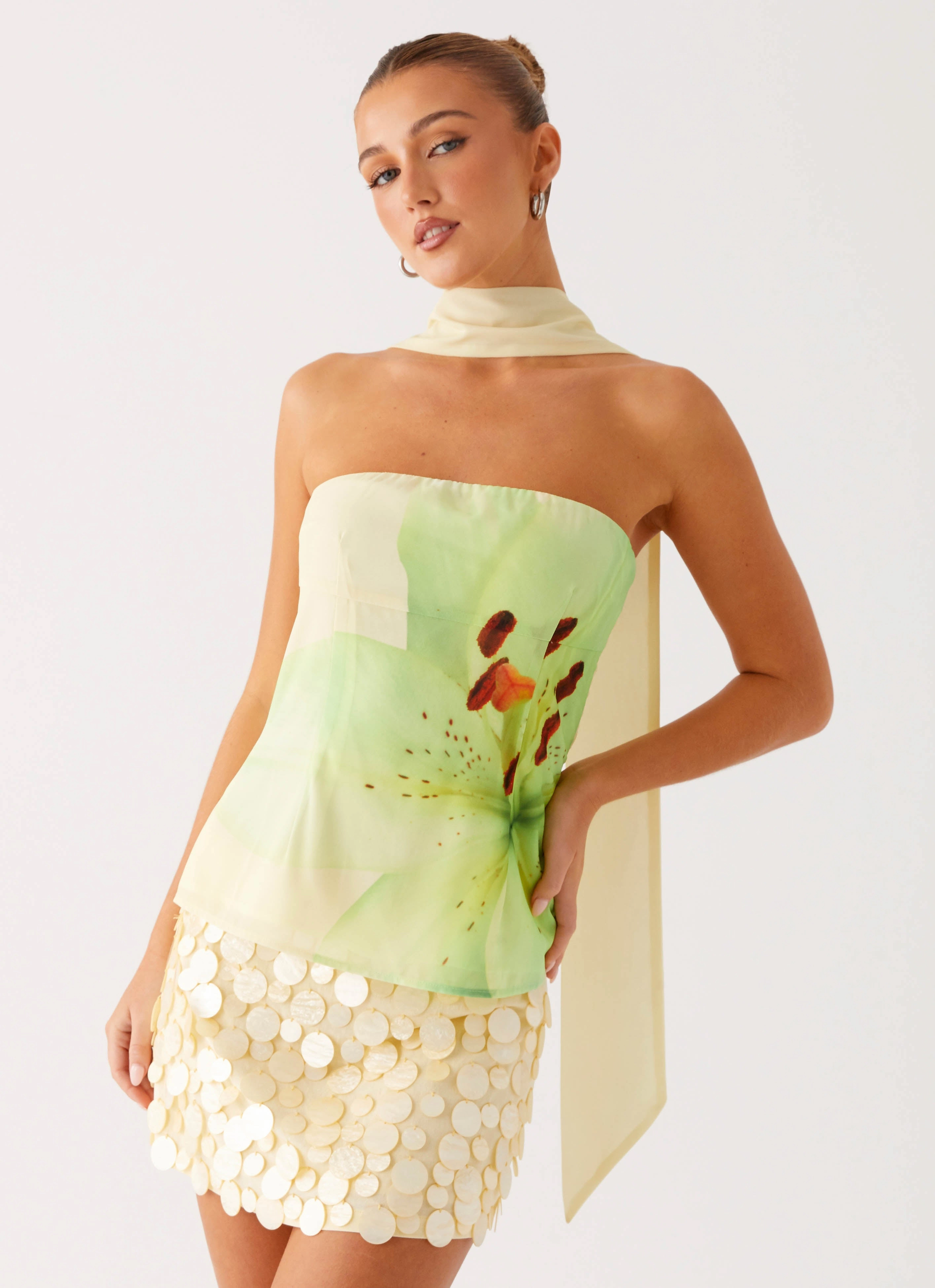 Blaise Scarf Top - Yellow Floral Circular Knit Technology