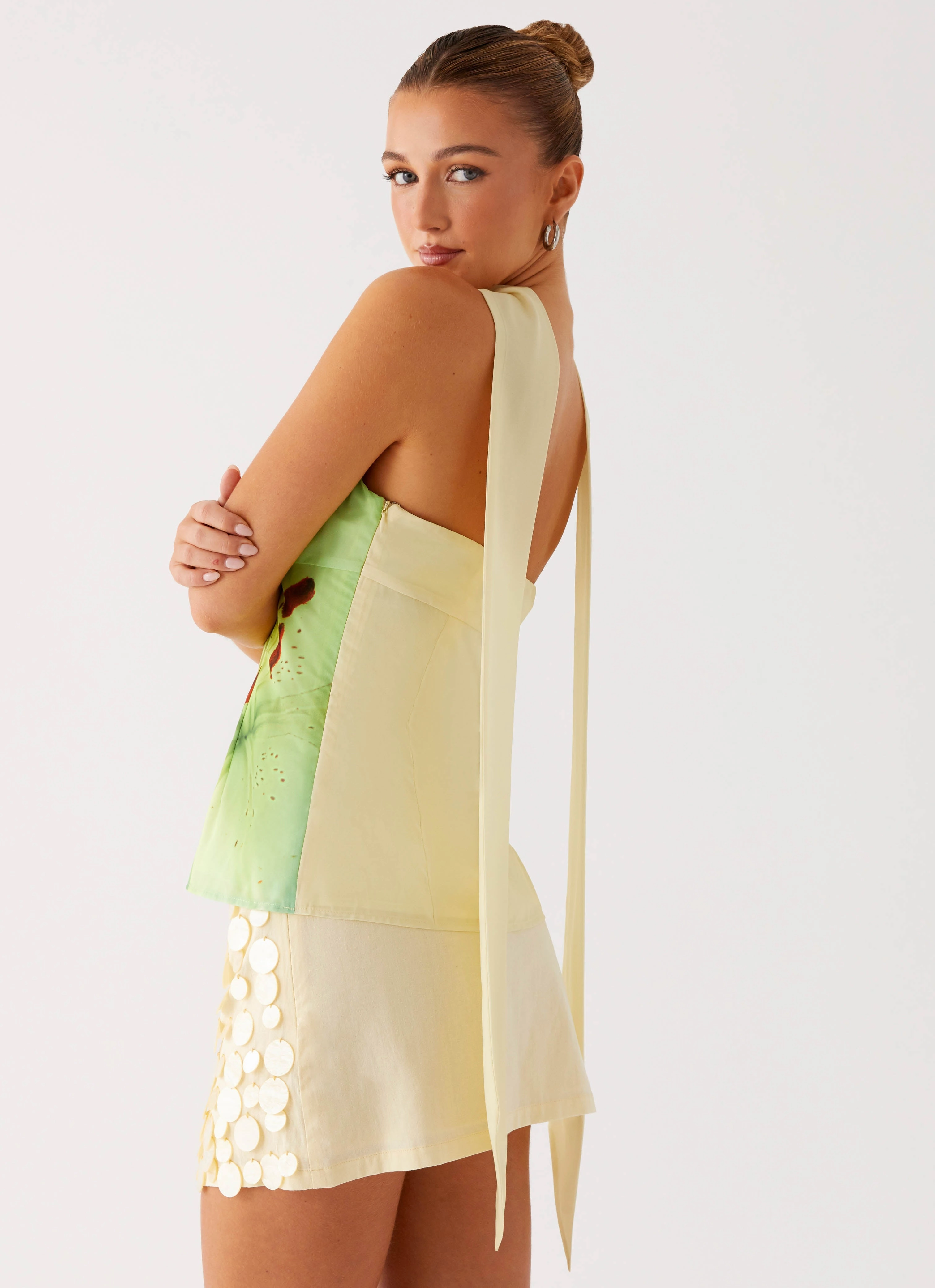 Blaise Scarf Top - Yellow Floral LaserCutVents