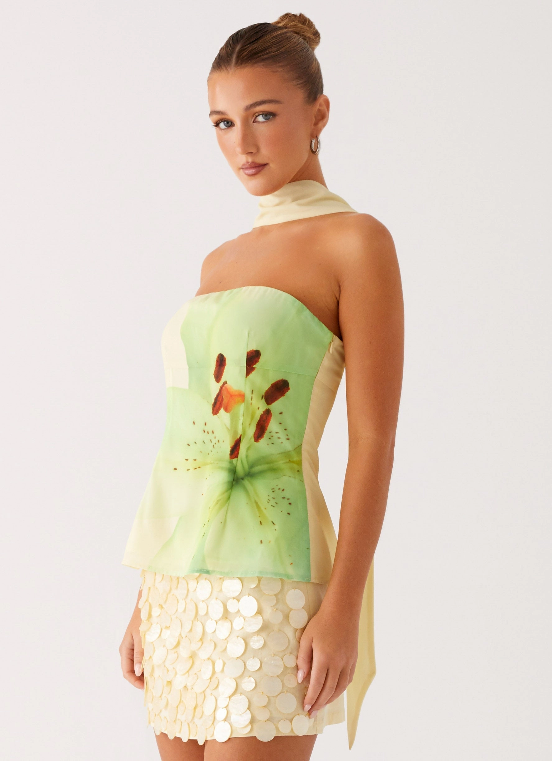 Blaise Scarf Top - Yellow Floral FlexibleWaistband