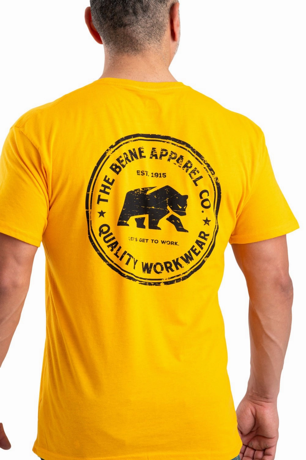 Casual Friday Contrast Stitch Berne Mens Gold Cotton Blend Heritage Badge Tee S/S