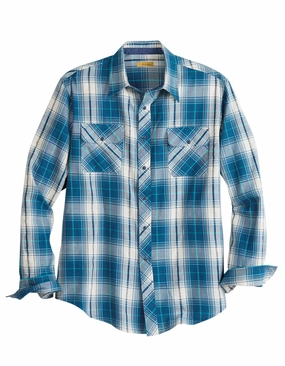 Non Chafe Seams Luxury Feel Tin Haul Mens 2200 Retro Dobby Blue/White 100% Cotton L/S Shirt