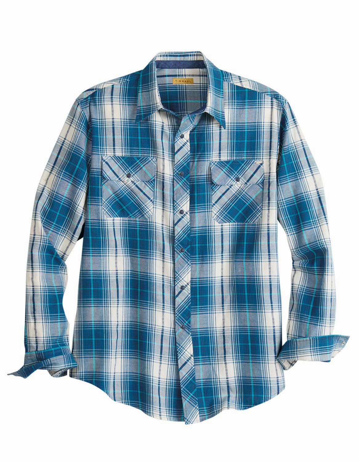 Tin Haul Mens 2200 Retro Dobby Blue/White 100% Cotton L/S Shirt Seasonal Fashion Athletic Cut