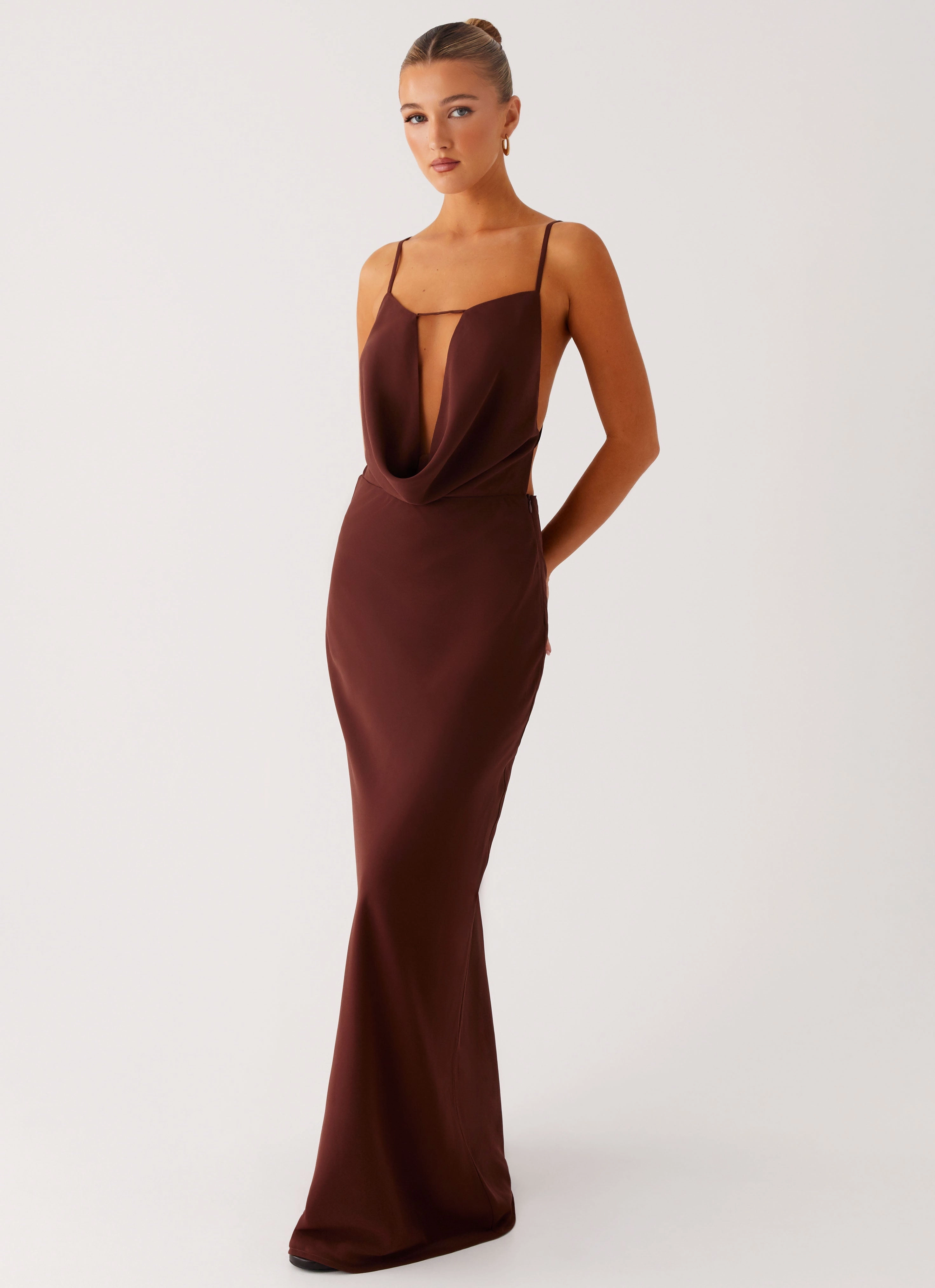 Compact Jacket Elation Cowl Neck Maxi Dress - Chocolate
