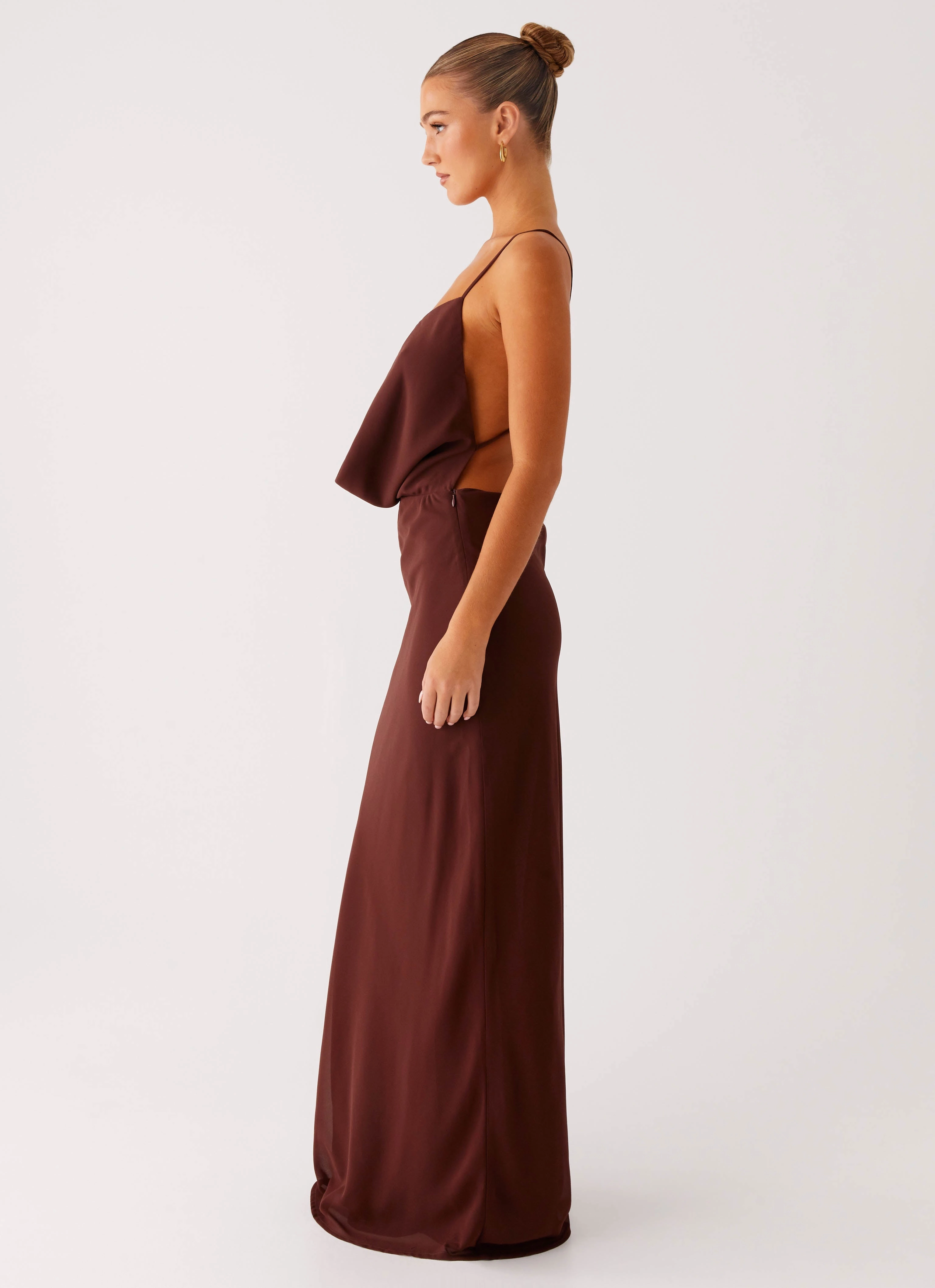 Oversized Jacket Functional Jacket Elation Cowl Neck Maxi Dress - Chocolate