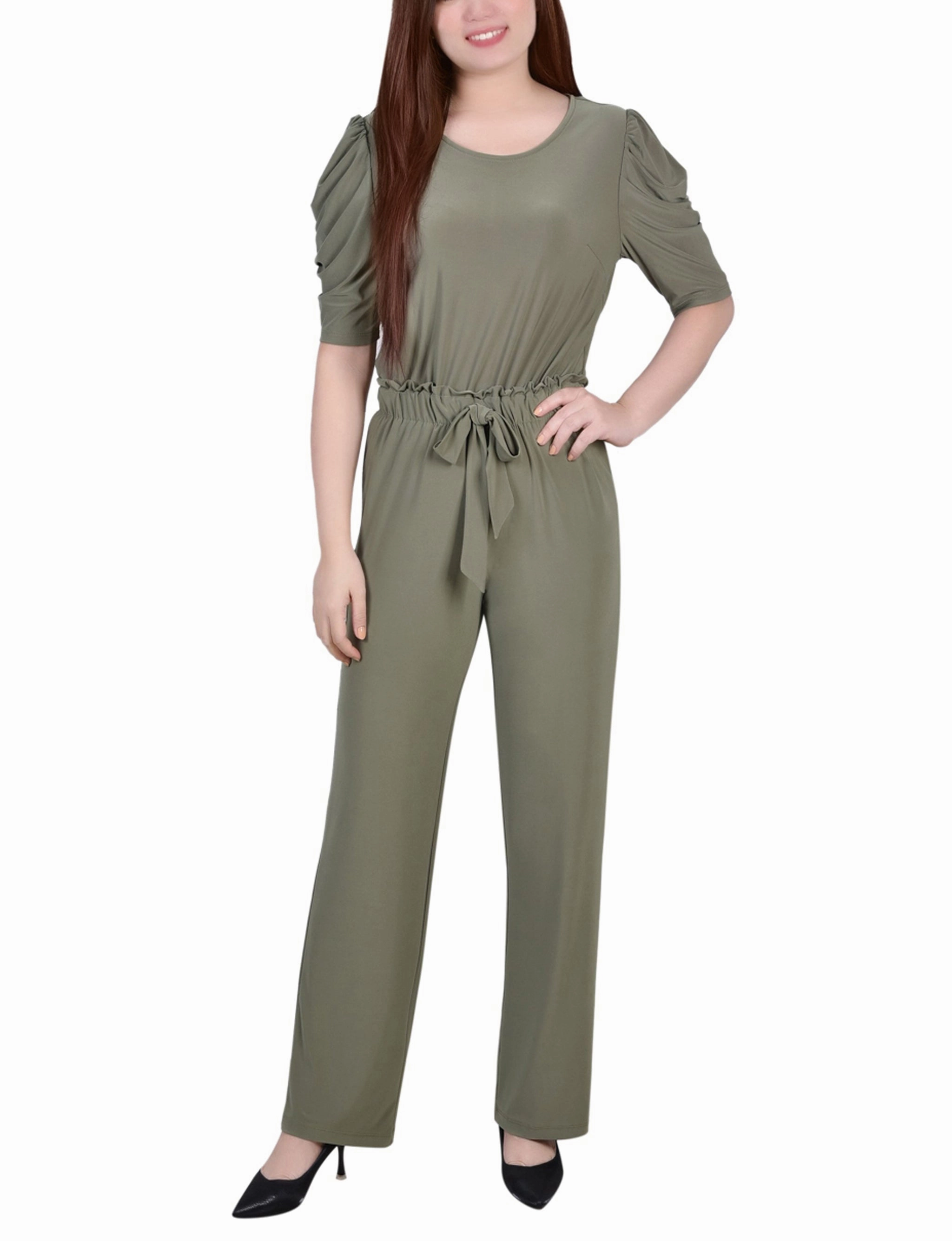 Indoor Comfort FastDrying Textured Weave Elbow Sleeve Jumpsuit