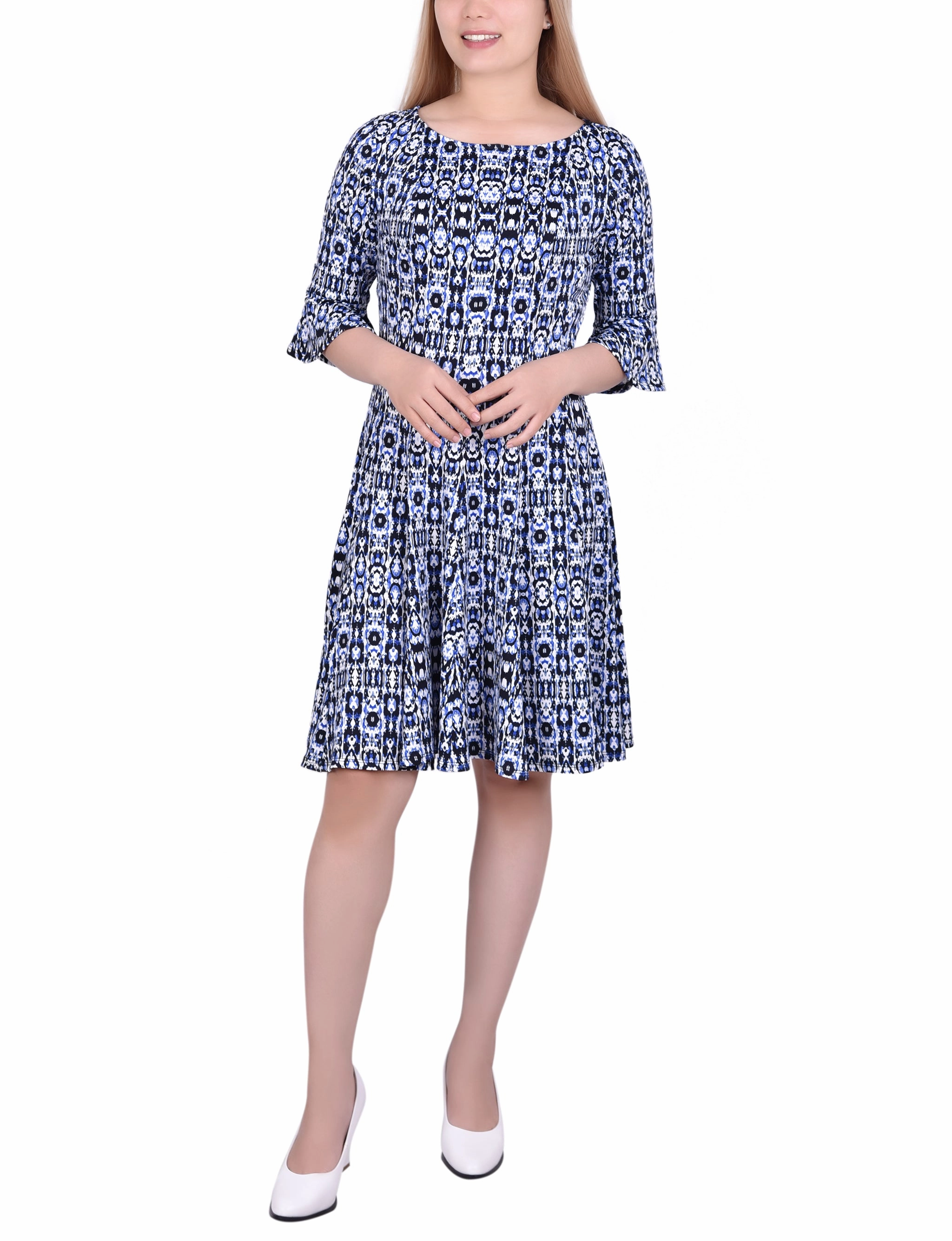 Elbow Sleeve Knit Seamed A-Line Dress All Time Fit