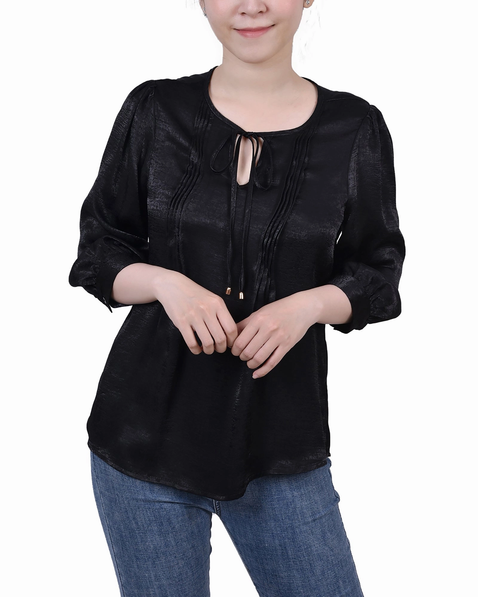 Elbow Sleeve Satin Blouse Soft Touch Texture