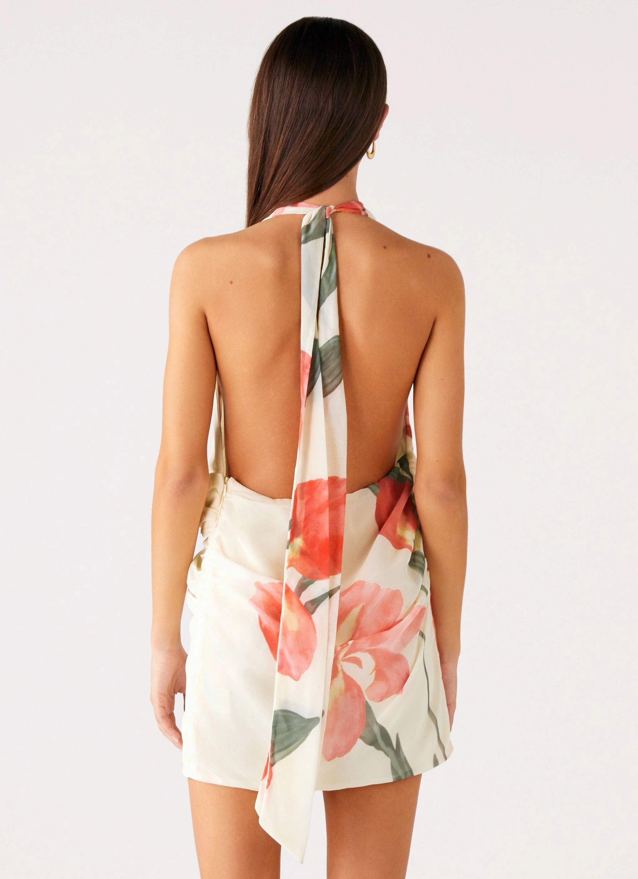 Cold Weather Sleek Wool Coat Eleanora Plunge Mini Dress - Siena Floral