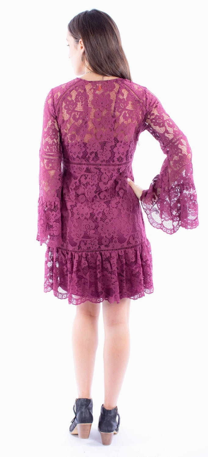 Scully Womens Two Piece Lace Merlot Cotton Blend L/S Dress Reinforced Edging Lightweight Fabric