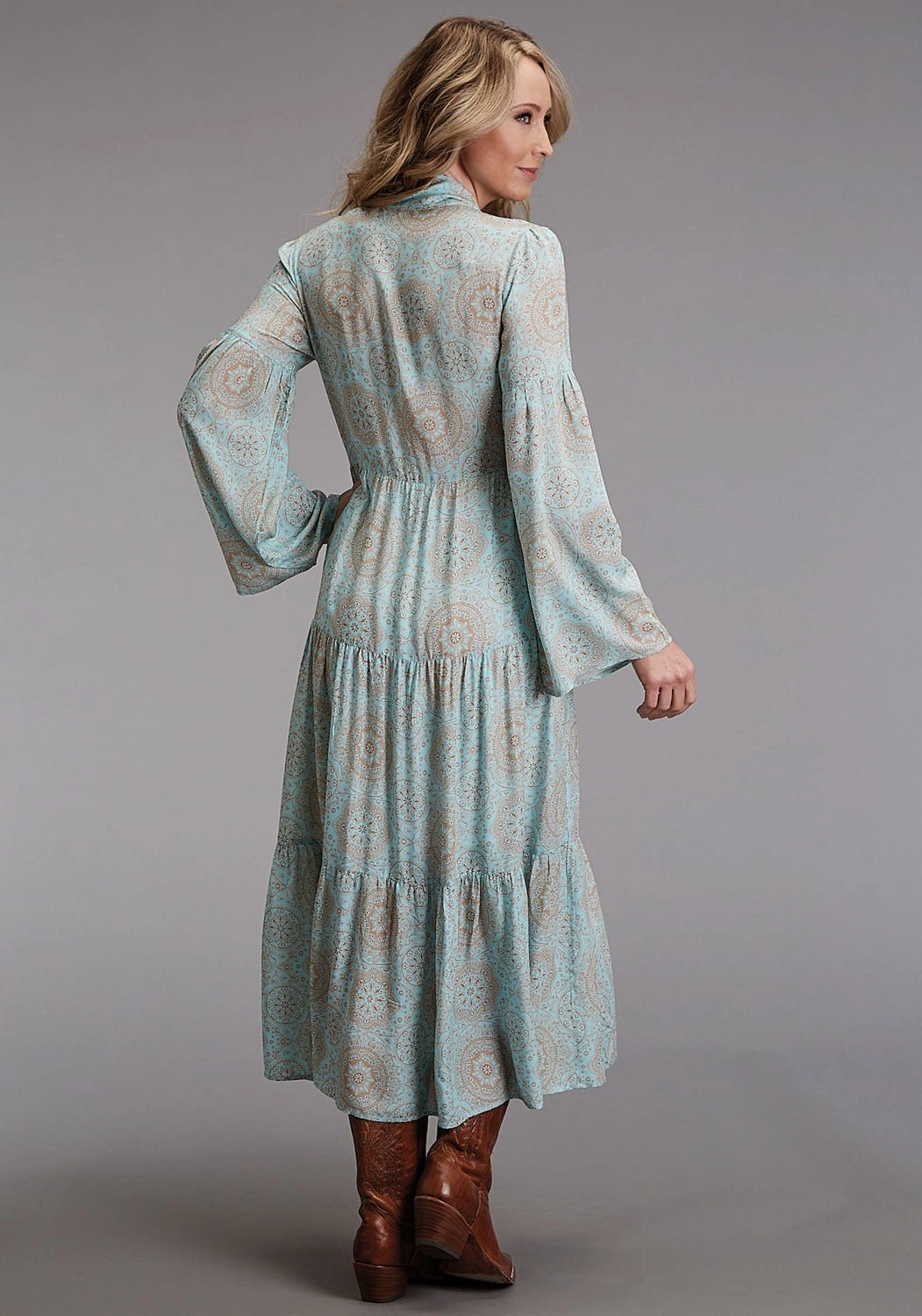 Stetson Womens 1986 Mandala Print Aqua 100% Rayon L/S Dress Loungewear Friendly