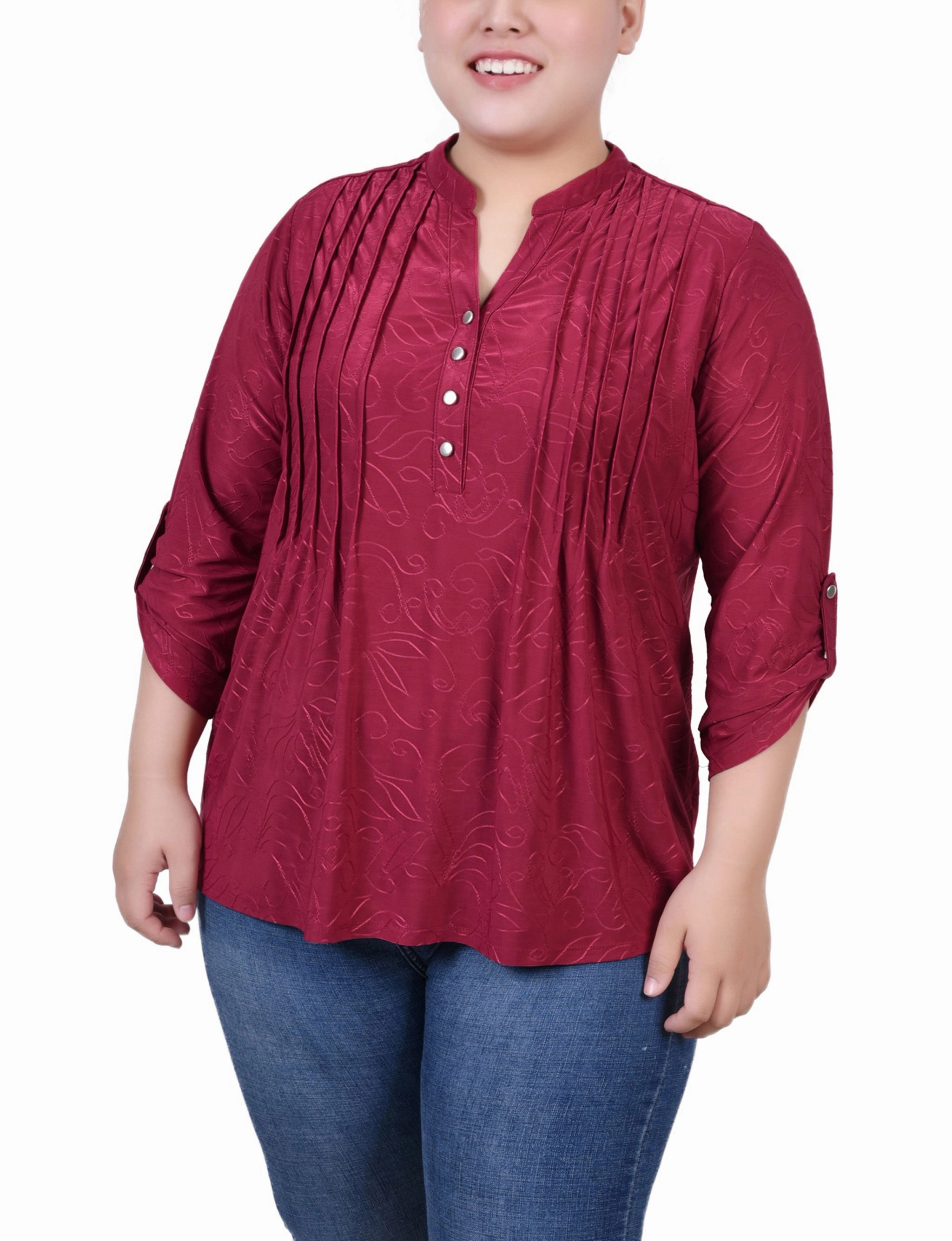 Soft Curve Warm Base Plus Size 3/4 Roll Tab Pullover Top