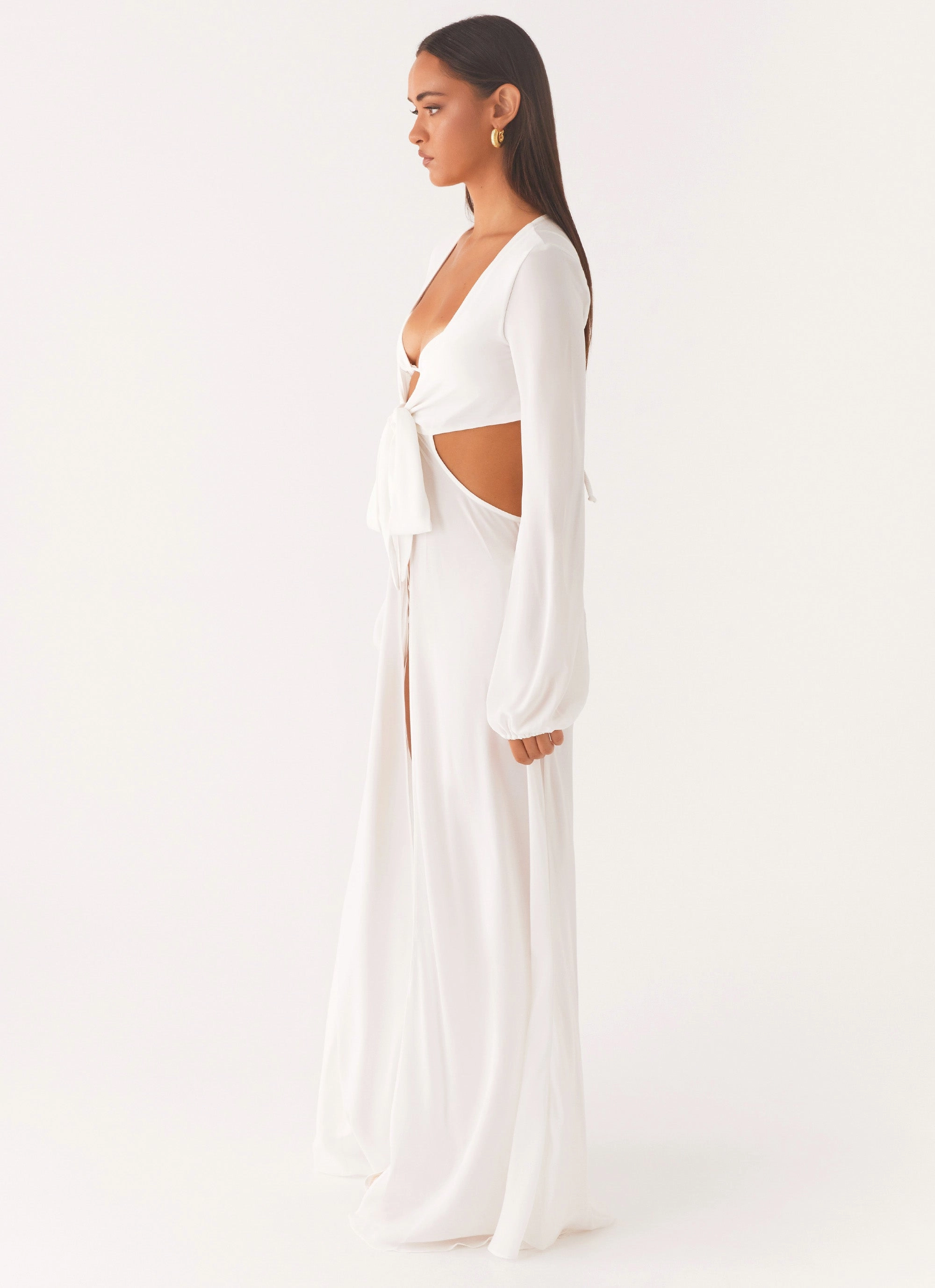 Double Layer Coat Coastal Maxi Dress - White