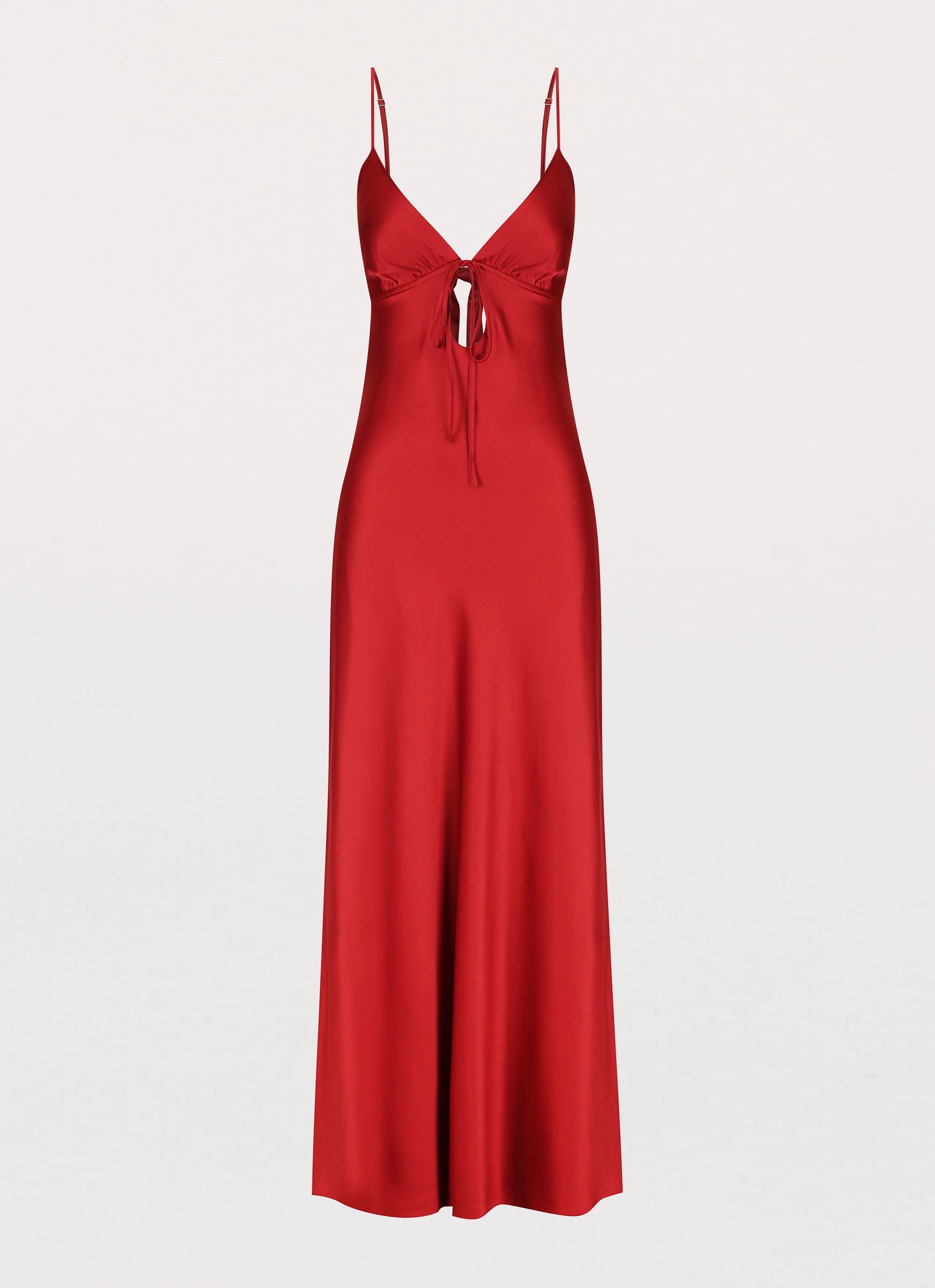 Flora Satin Maxi Dress - Cherry Seasonal Trend Cold Weather Outerwear
